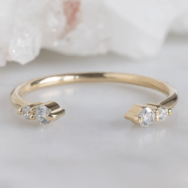 The Luxe Open Cuff Round White Diamond Stacking Band | Yellow, Rose or White Gold