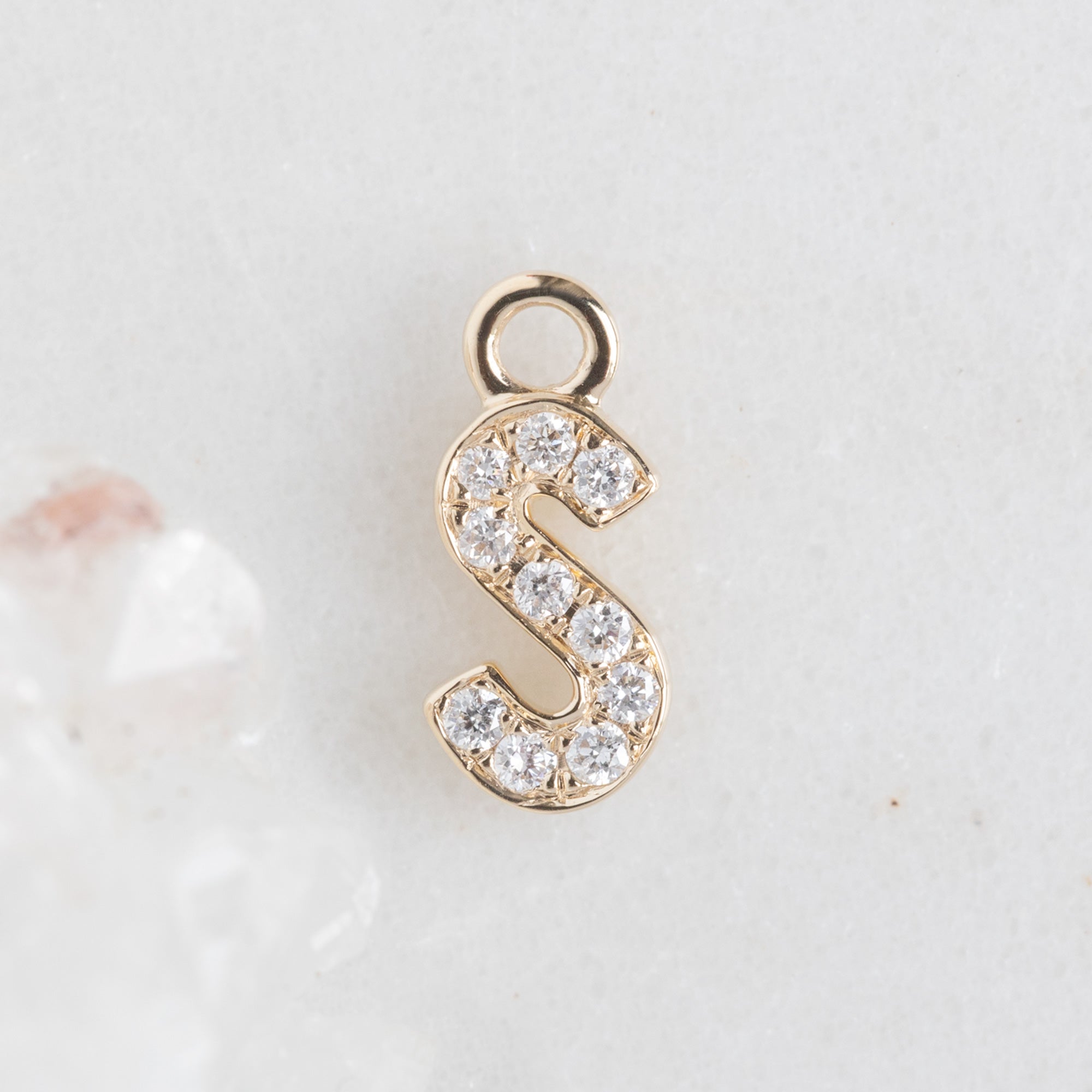 Alexis Russell Necklaces The White Diamond Pavé Letter Charm | Yellow, Rose or White Gold