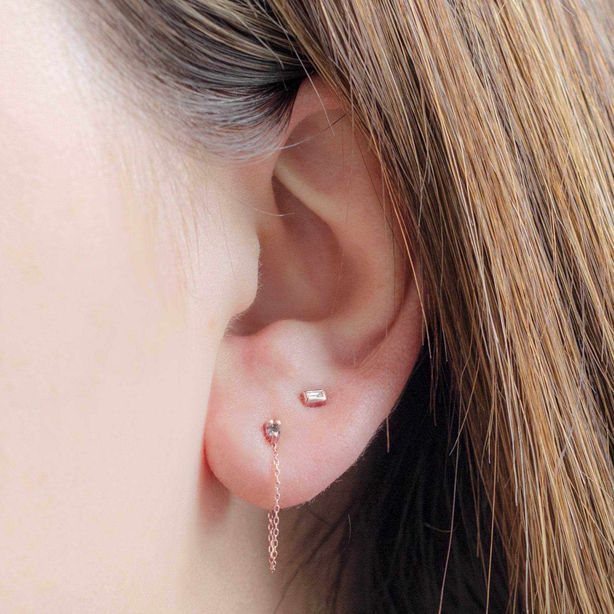 Alexis Russell Earrings The Salt and Pepper Diamond Sunburst Chain Hoops | Rose Gold