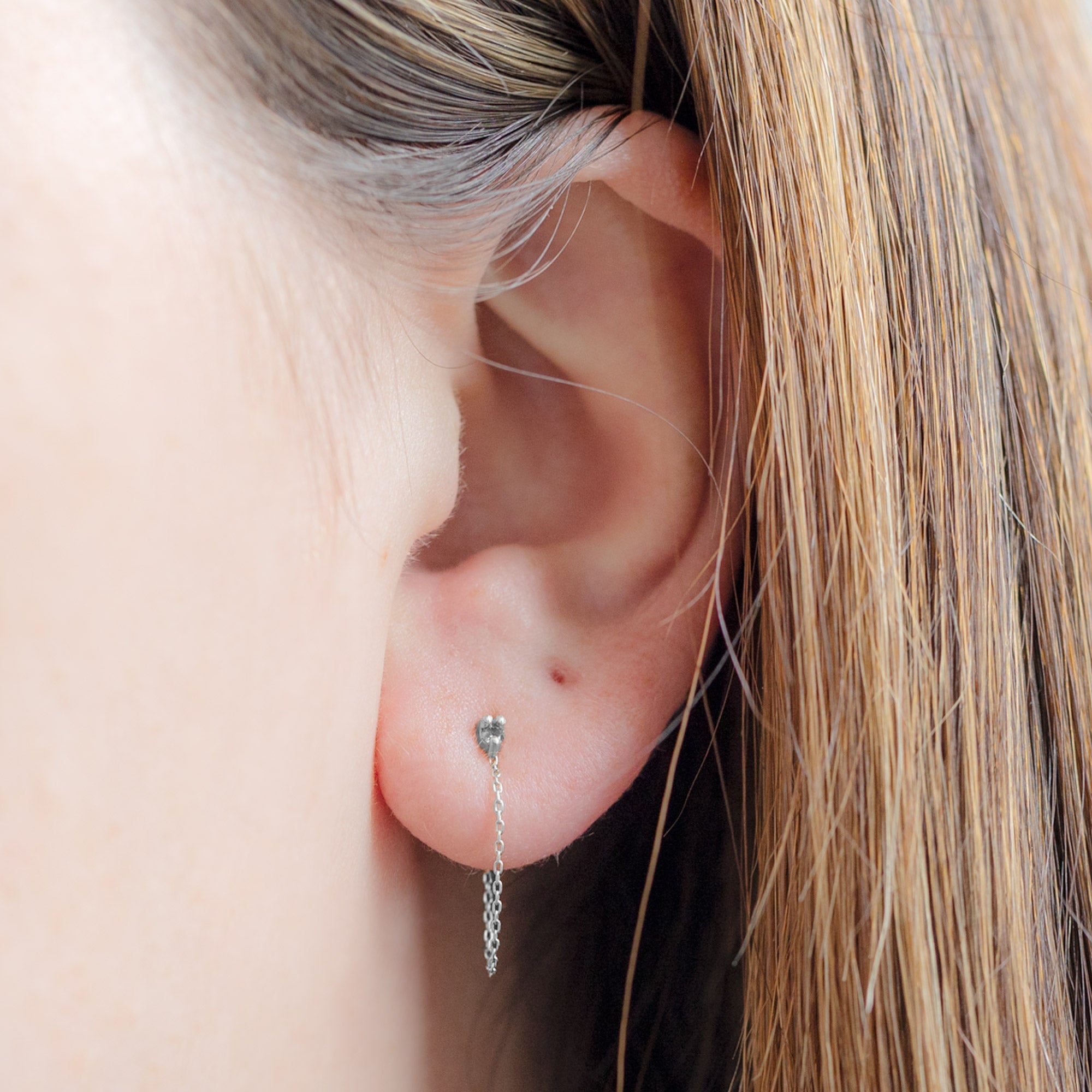 Alexis Russell Earrings The Salt and Pepper Diamond Sunburst Chain Hoops | White Gold