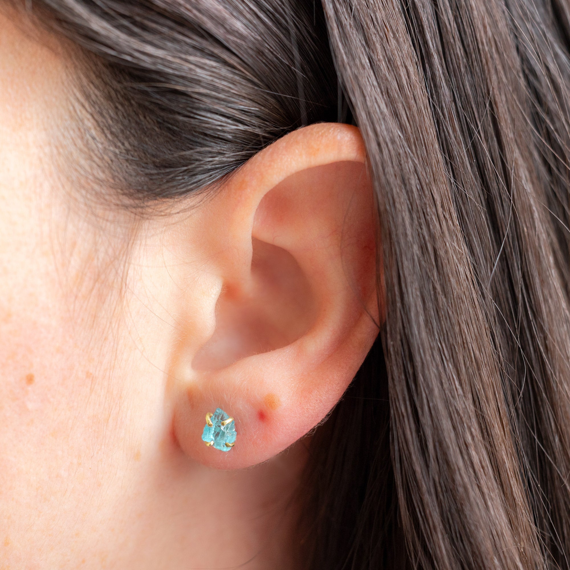 Alexis Russell Earrings The Raw Aquamarine Gemstone Stud Earrings | Yellow Gold