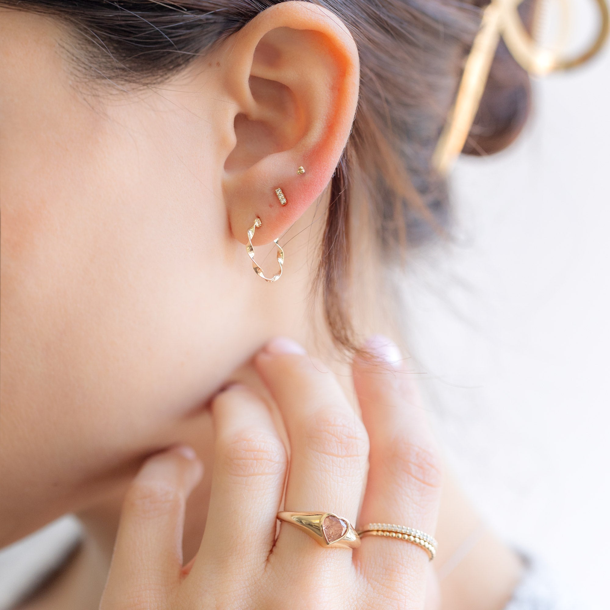 Alexis Russell Earrings The Teensy White Diamond Bar Studs | Yellow, Rose or White Gold