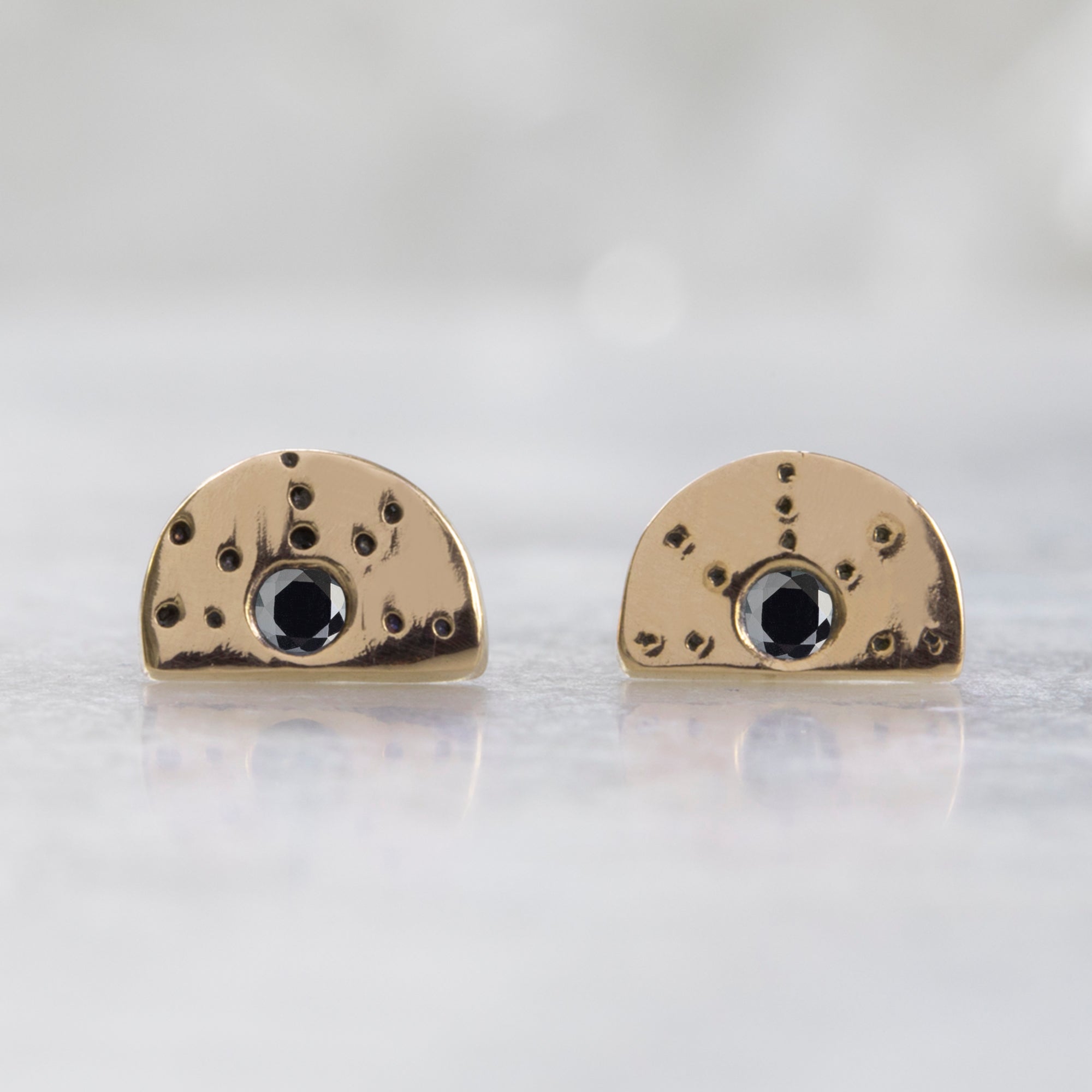 Alexis Russell Earrings The Half Moon Black Diamond Stardust Stud Earrings | Yellow Gold