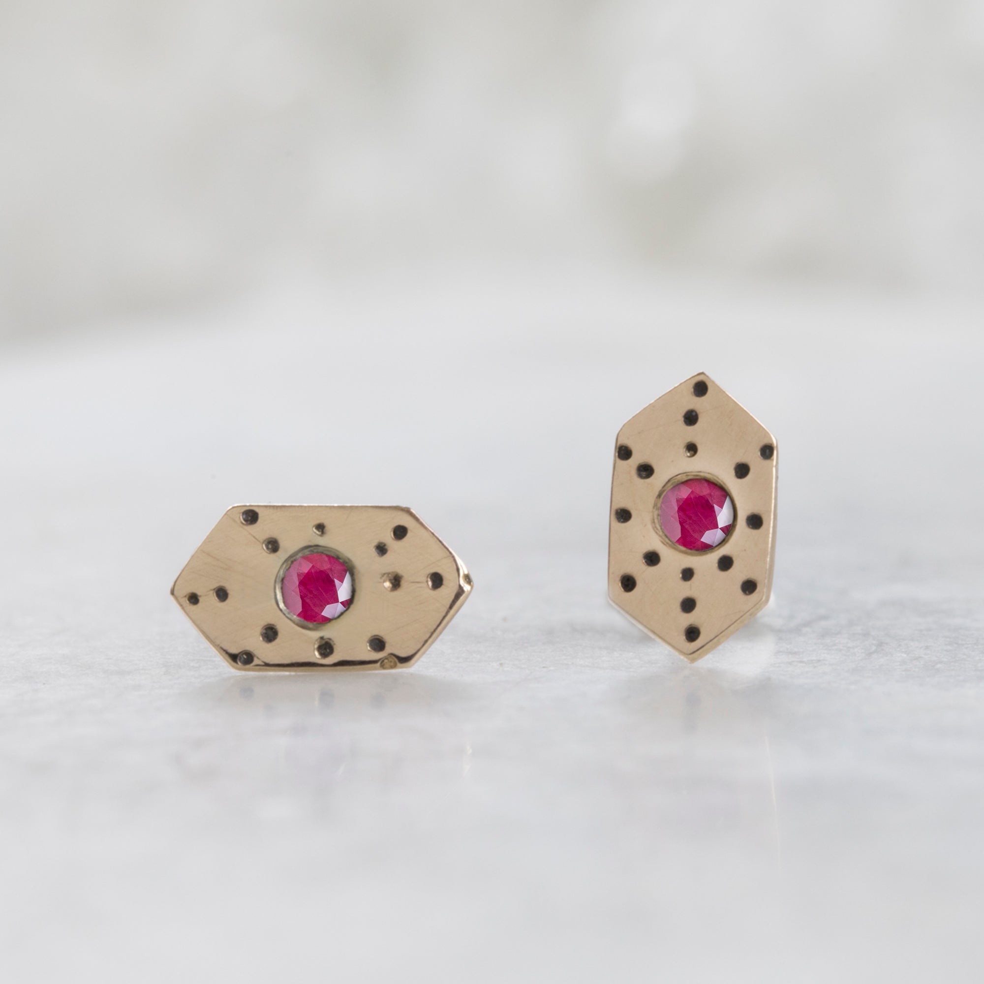 Alexis Russell Earrings The Hexagon Ruby Stardust Stud Earrings | Yellow Gold