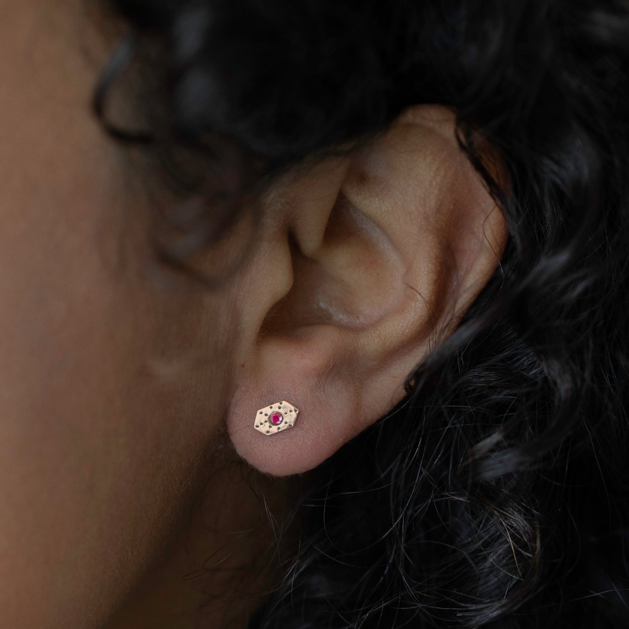 Alexis Russell Earrings The Hexagon Ruby Stardust Stud Earrings | Yellow Gold