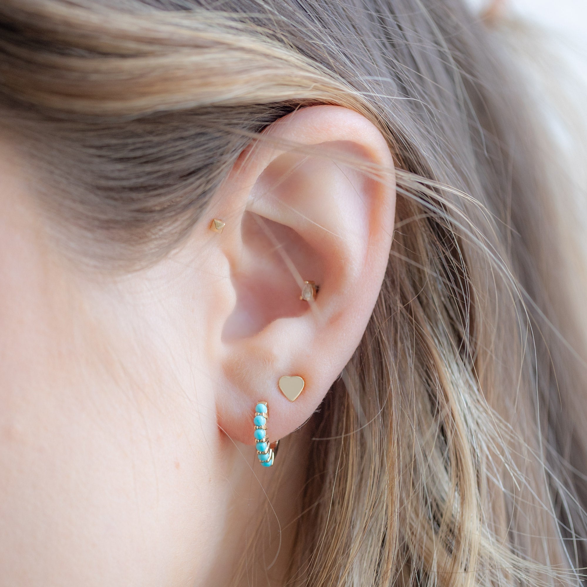 Alexis Russell Earrings The Turquoise Huggie Hoop Earrings | Yellow, Rose or White Gold