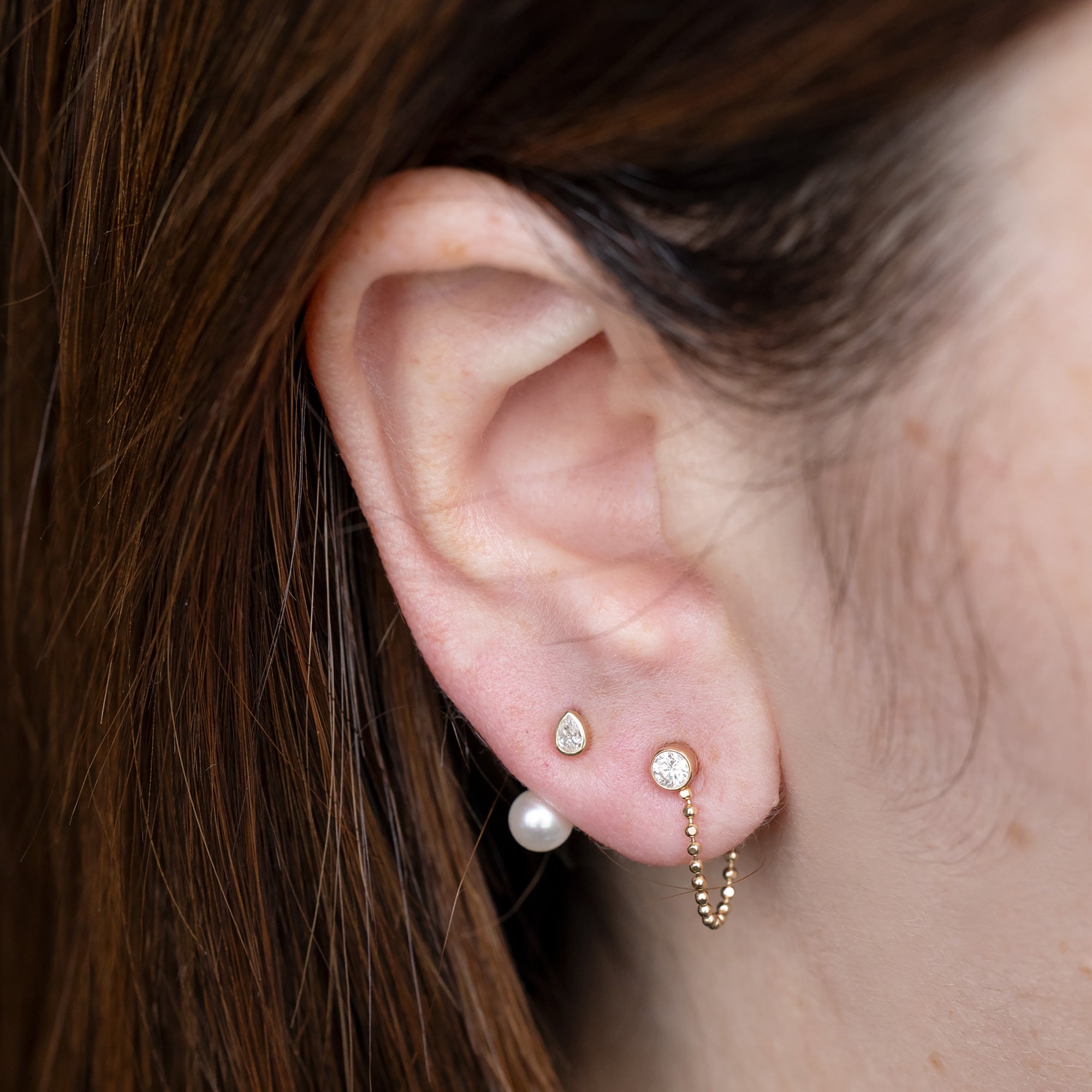 Alexis Russell  Earrings Pearl and Pear Diamond Ear Jackets | Yellow Gold or Sterling Silver