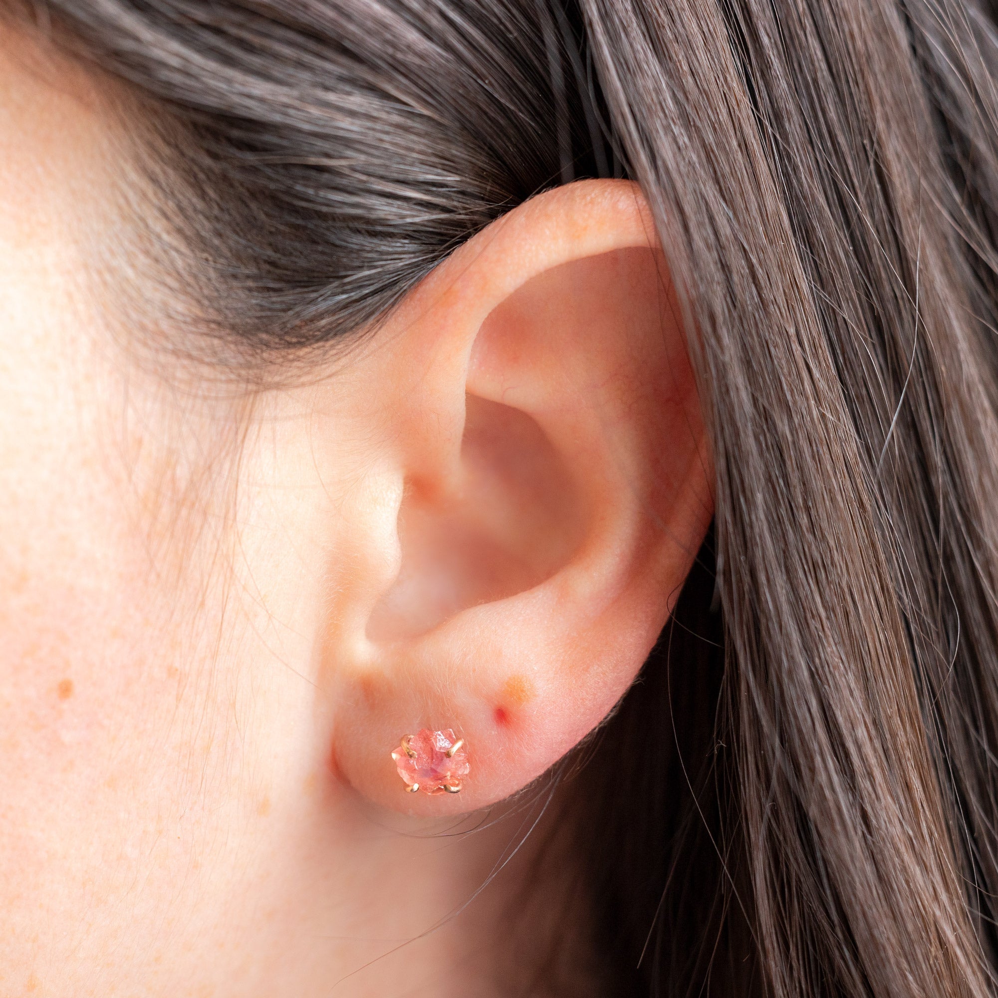 Alexis Russell Earrings The Raw Padparadscha Sapphire Gemstone Stud Earrings | Yellow, Rose or Sterling Silver