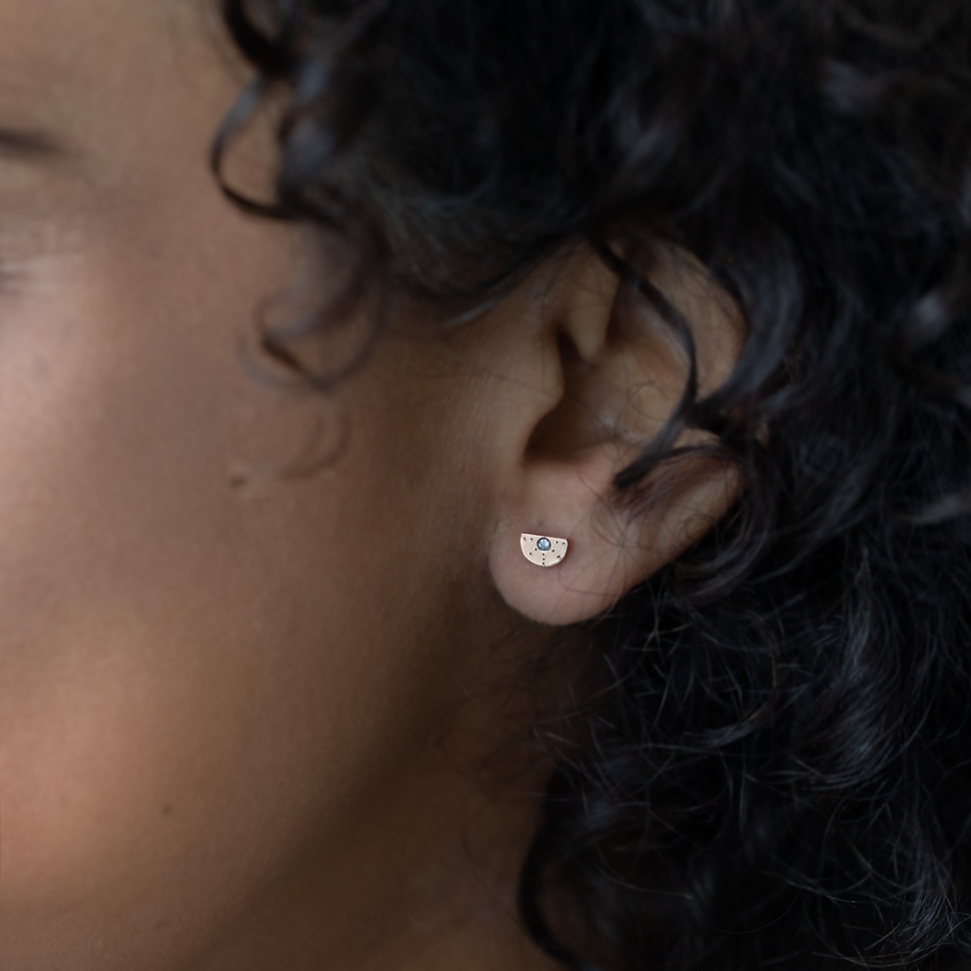 Alexis Russell Earrings The Half Moon White Diamond Stardust Stud Earrings | Yellow, Rose or Sterling Silver