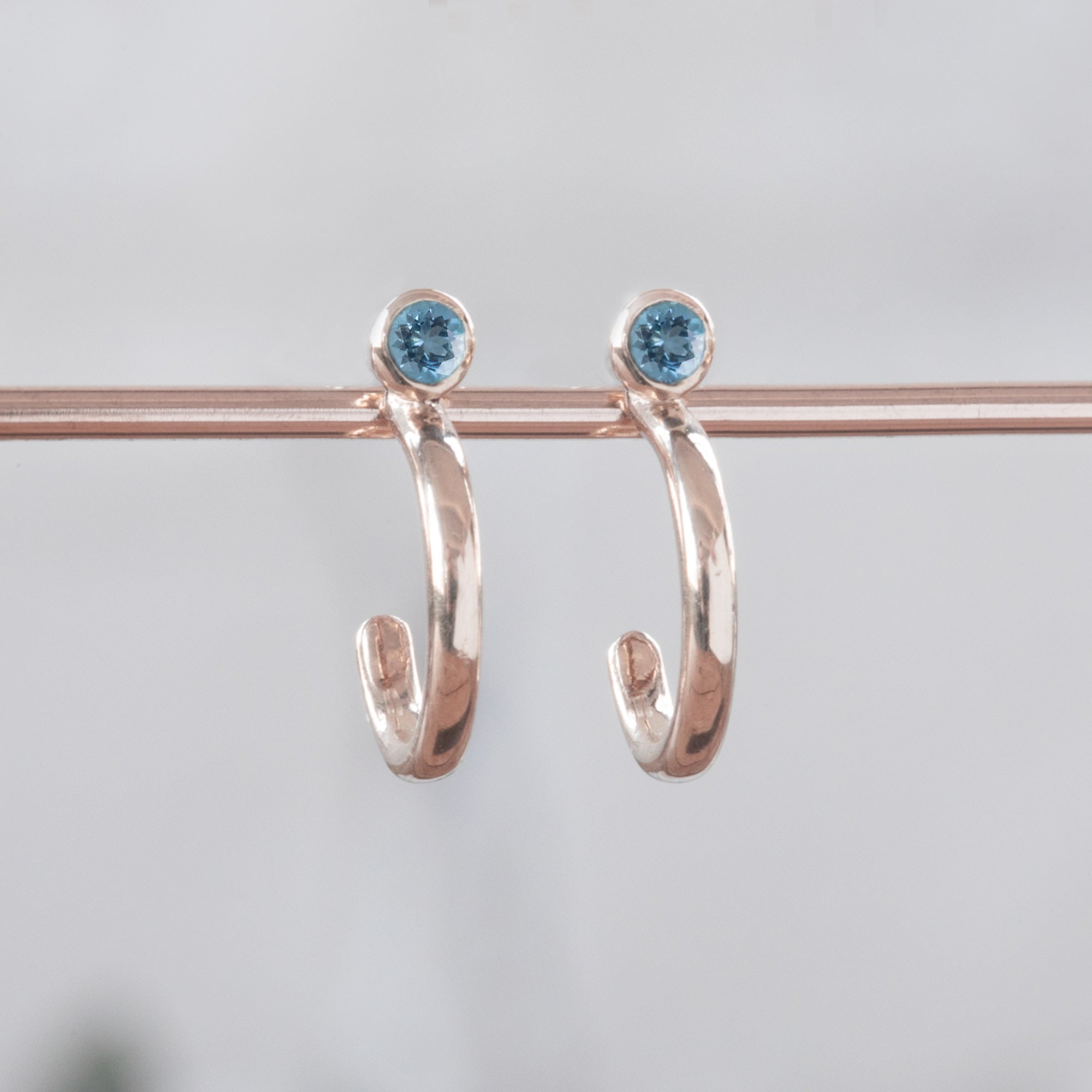 Alexis Russell Earrings Custom Aquamarine Birthstone Hoop Earrings | Rose Gold