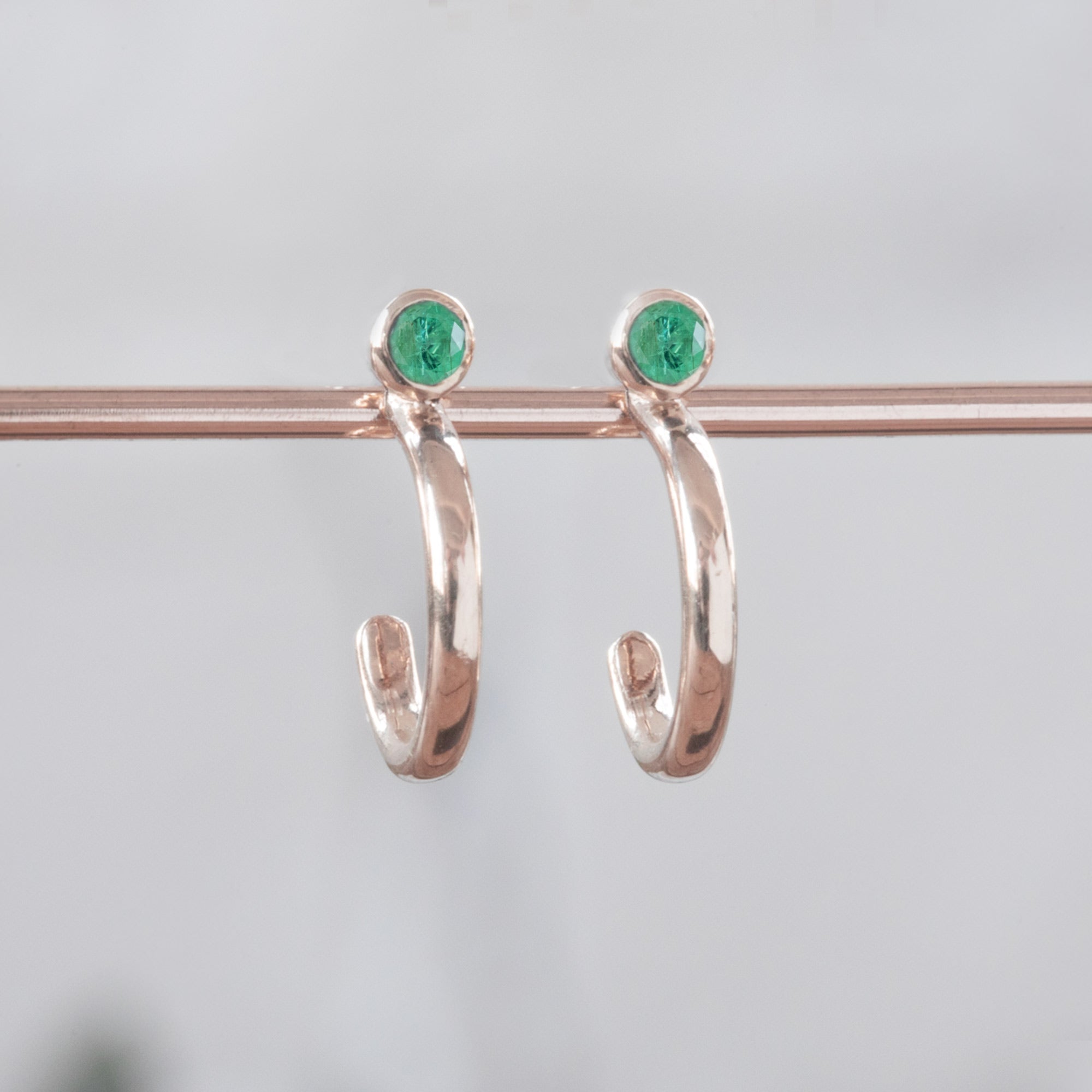 Alexis Russell Earrings Custom Emerald Birthstone Hoop Earrings | Rose Gold