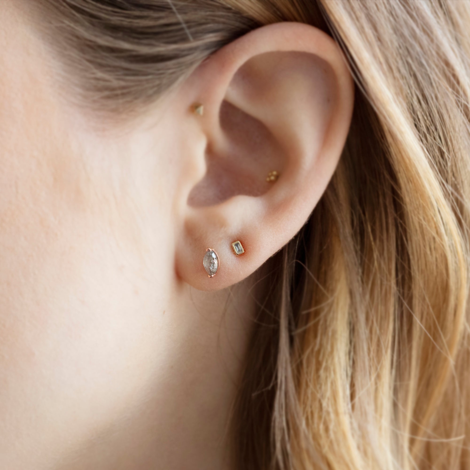 Alexis Russell Earrings The Salt and Pepper Diamond Eye Stud Earrings | Rose Gold