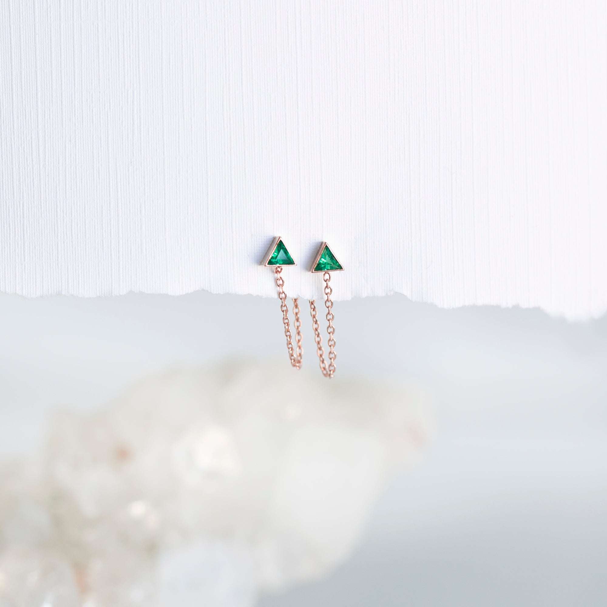 Alexis Russell Earrings The Emerald Trillion Chain Hoop Earrings | Rose Gold
