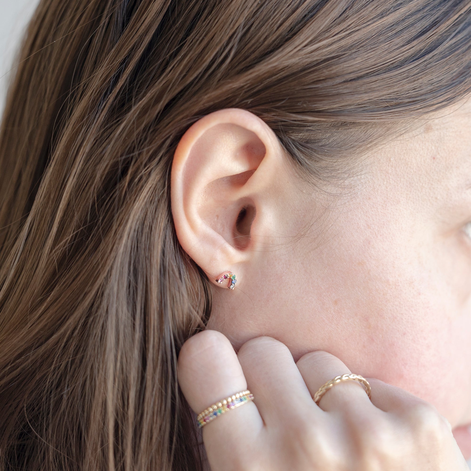 Alexis Russell Earrings The Rainbow Sapphire Stud Earrings | Rose Gold