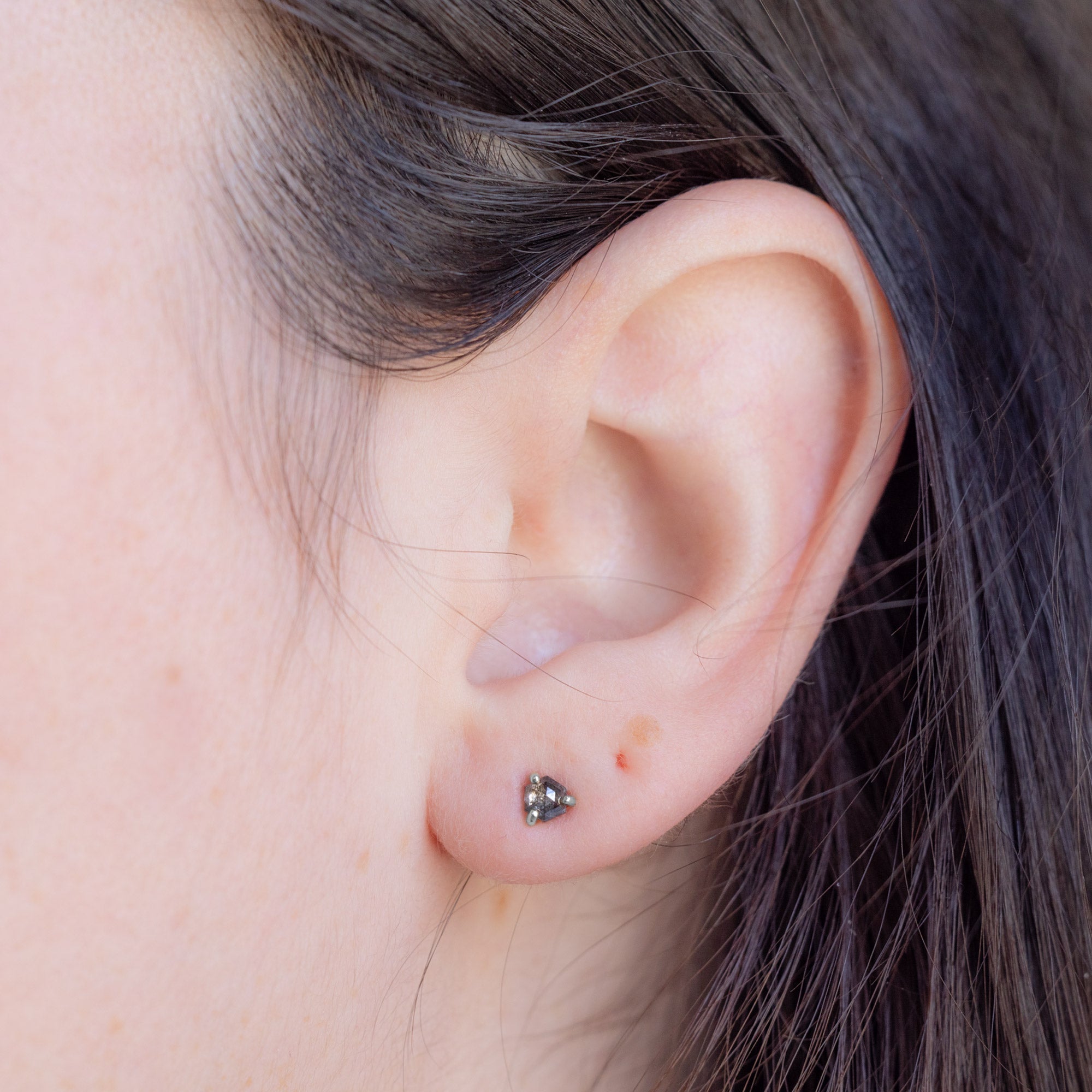 Alexis Russell Earrings The Teensy Black Diamond Hexagon Stud Earrings | Yellow, Rose or White Gold