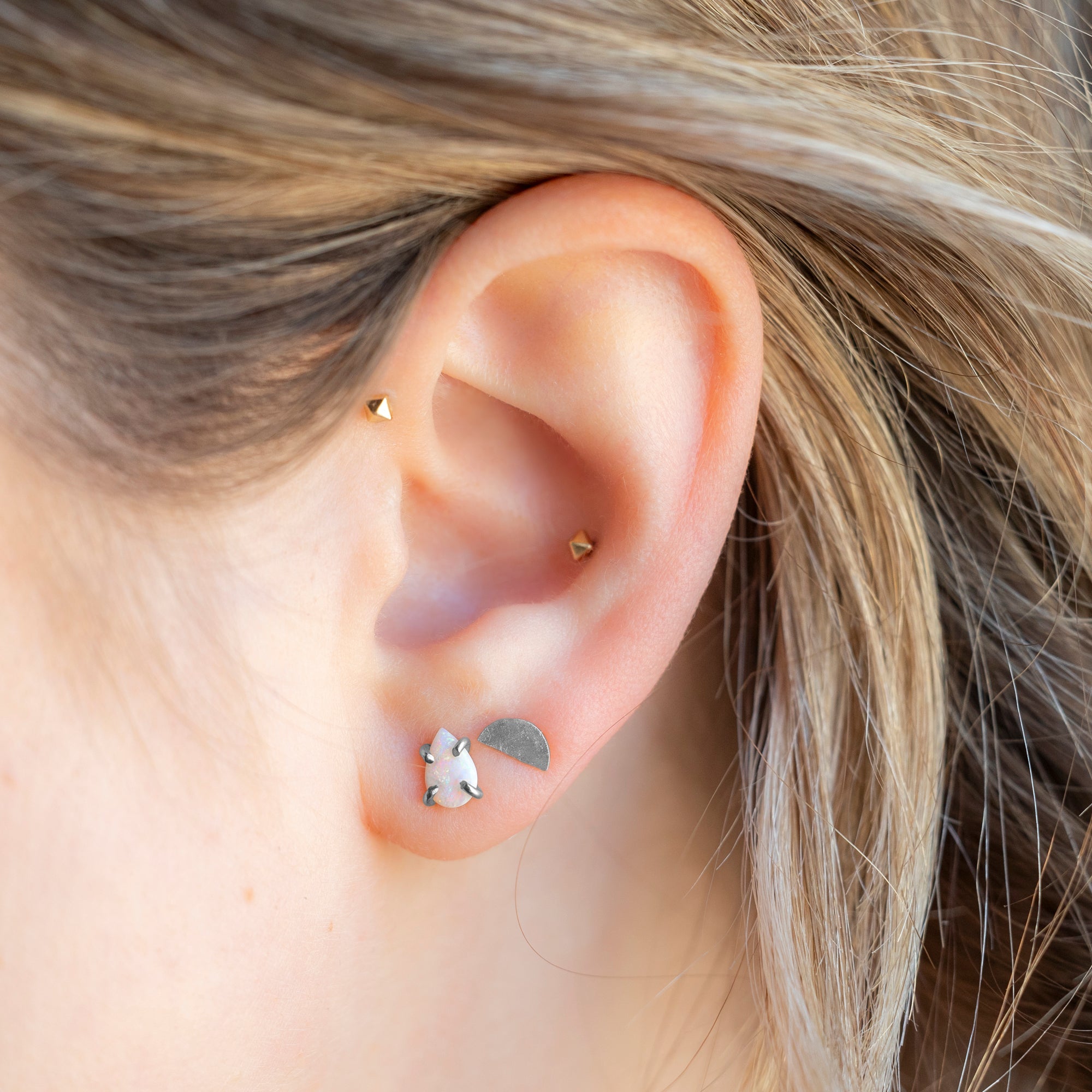 Alexis Russell Earrings The Gold Half Moon Stud Earrings | White Gold