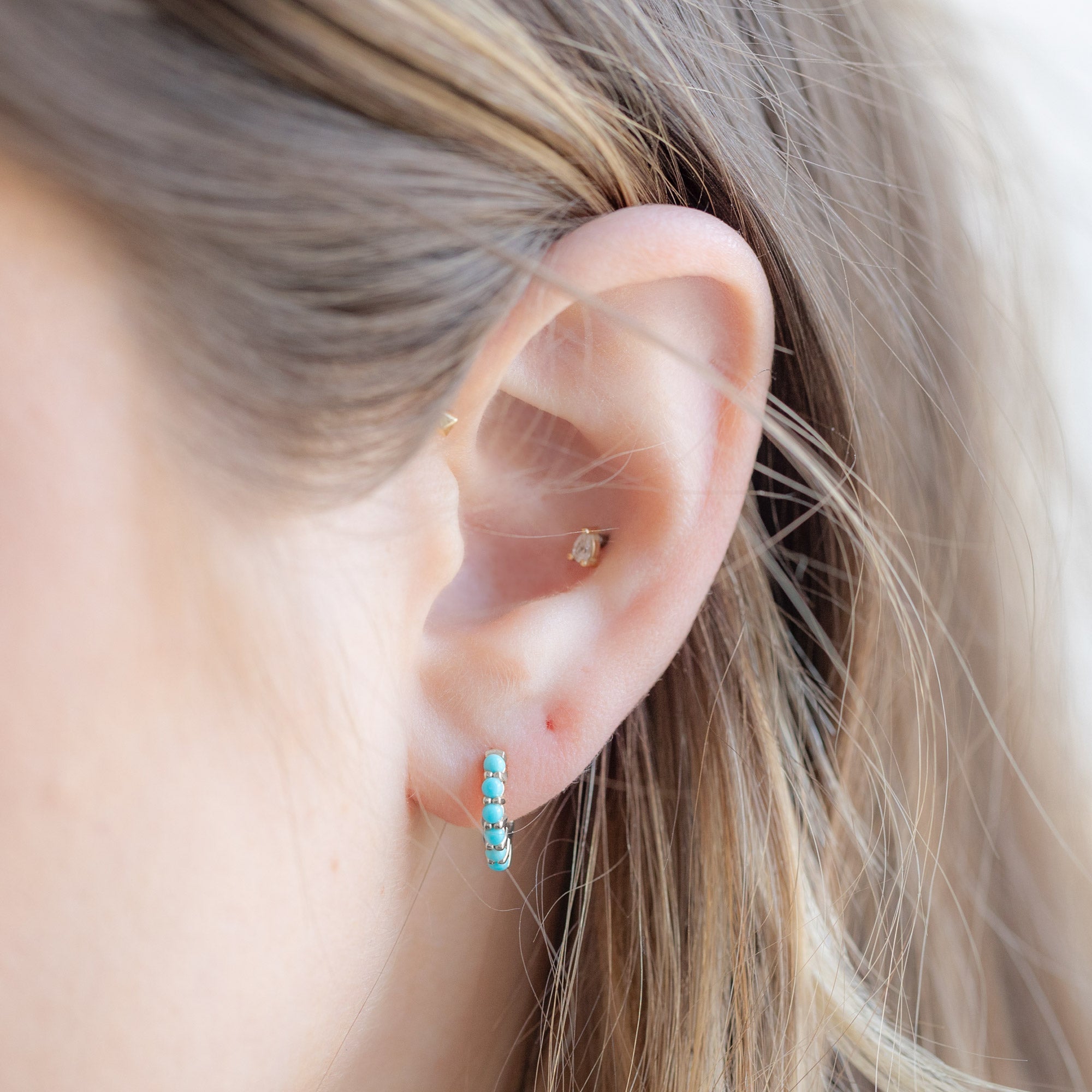 Alexis Russell Earrings The Turquoise Huggie Hoop Earrings | White Gold