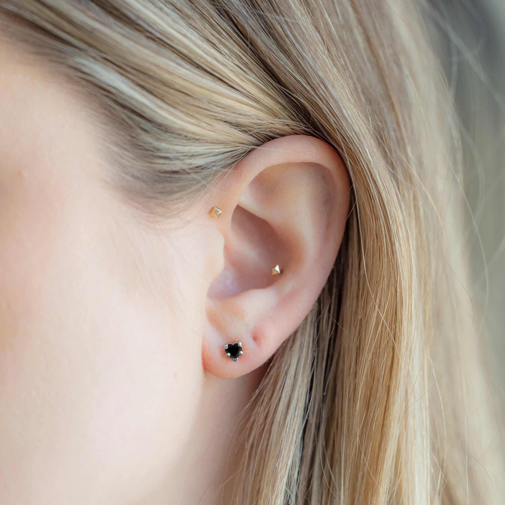 Alexis Russell Earrings The Black Onyx Gemstone Heart Stud Earrings | White Gold