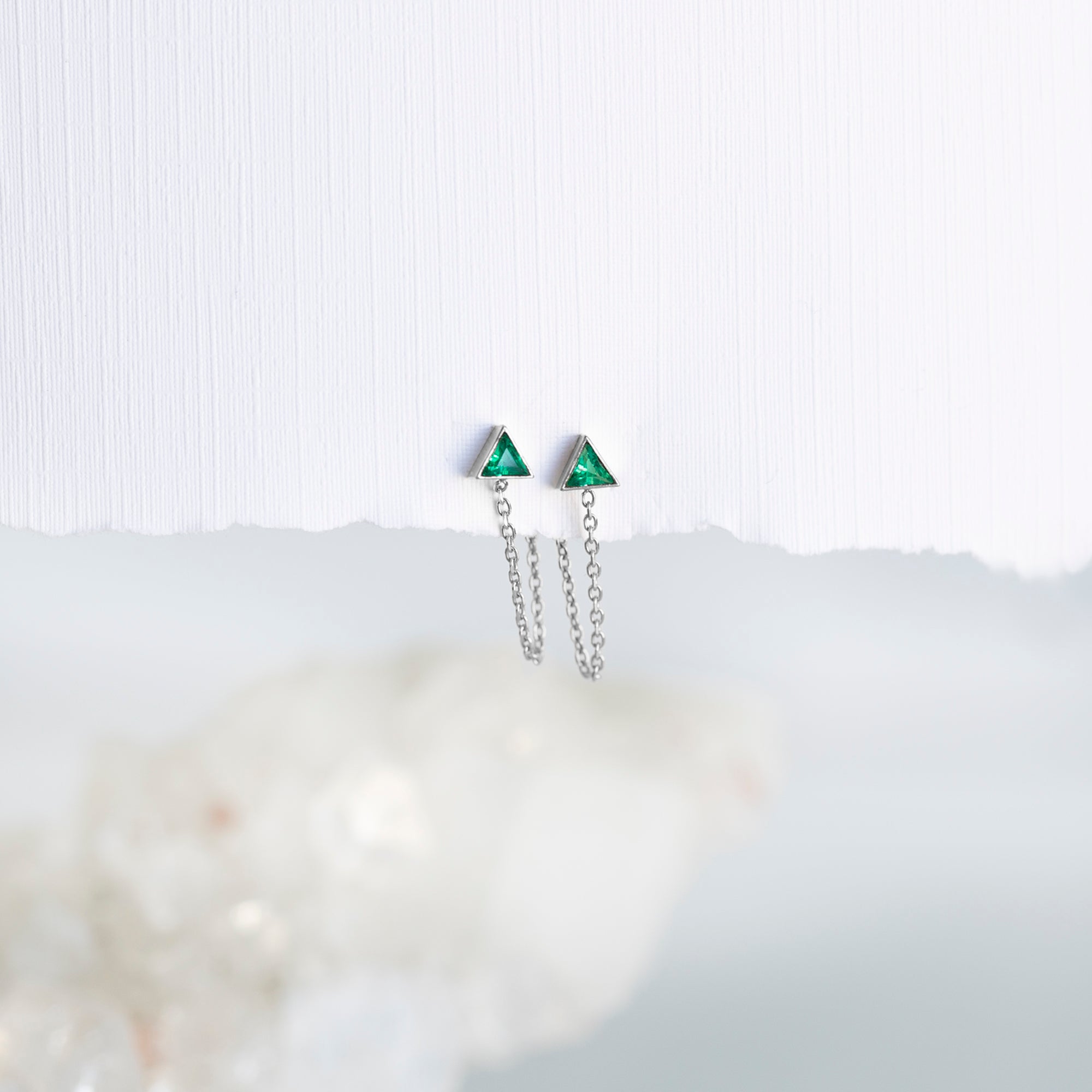 Alexis Russell Earrings The Emerald Trillion Chain Hoop Earrings | White Gold