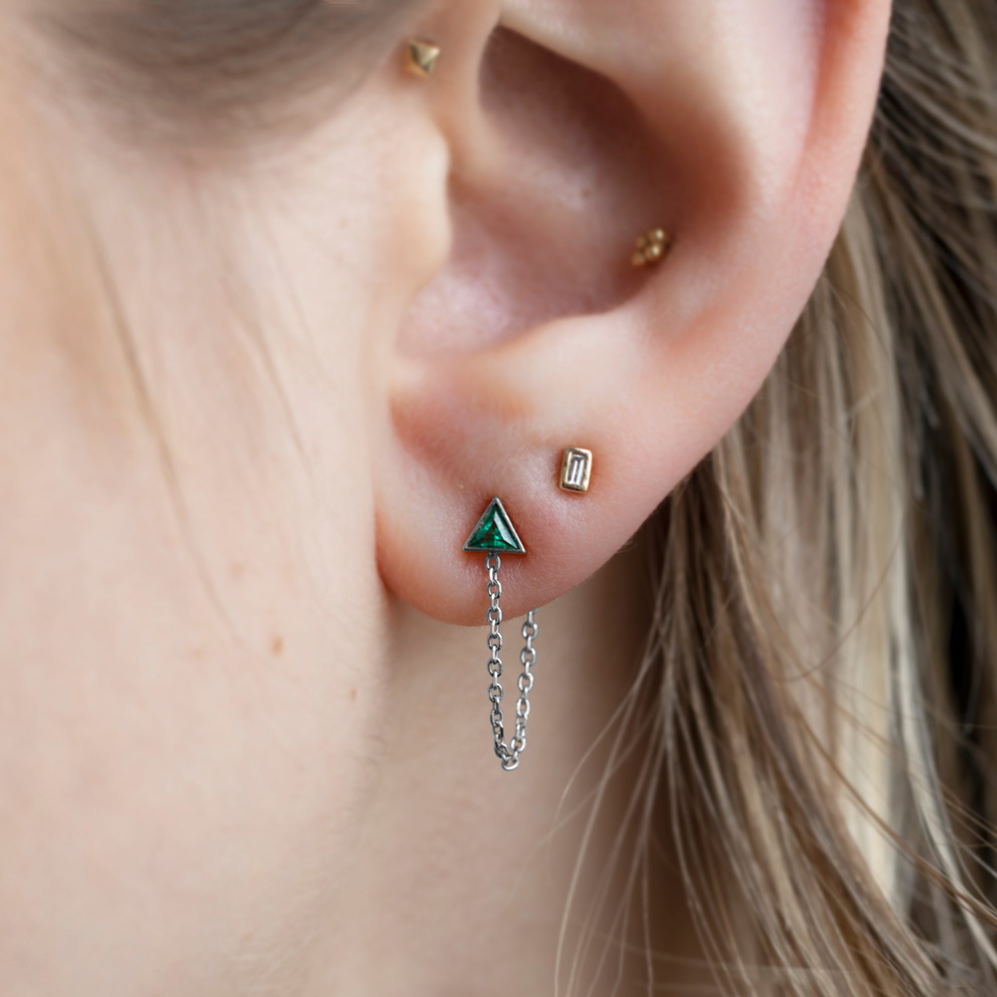 Alexis Russell Earrings The Emerald Trillion Chain Hoop Earrings | White Gold
