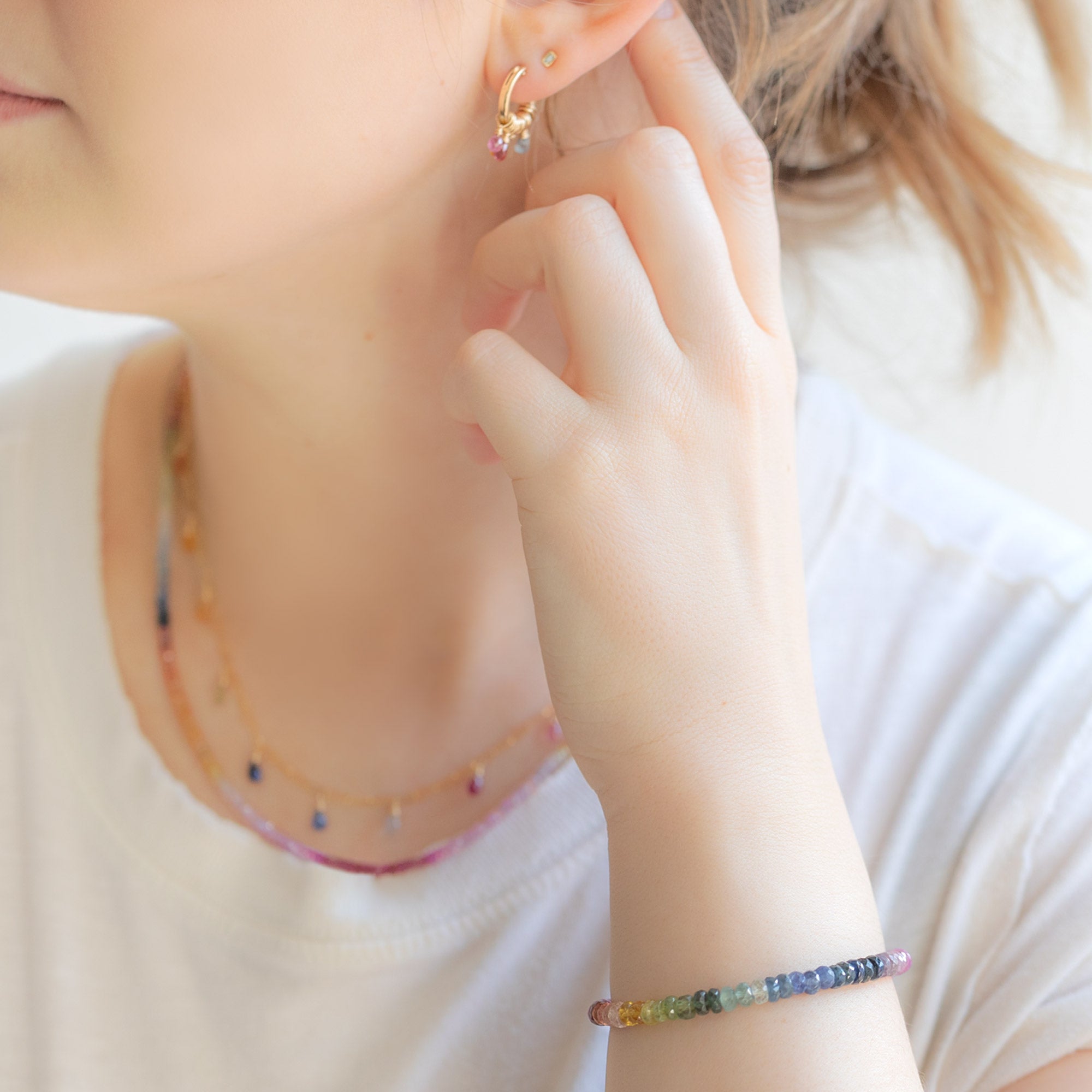 Alexis Russell Earrings The Rainbow Sapphire Hoop Earrings | Yellow Gold