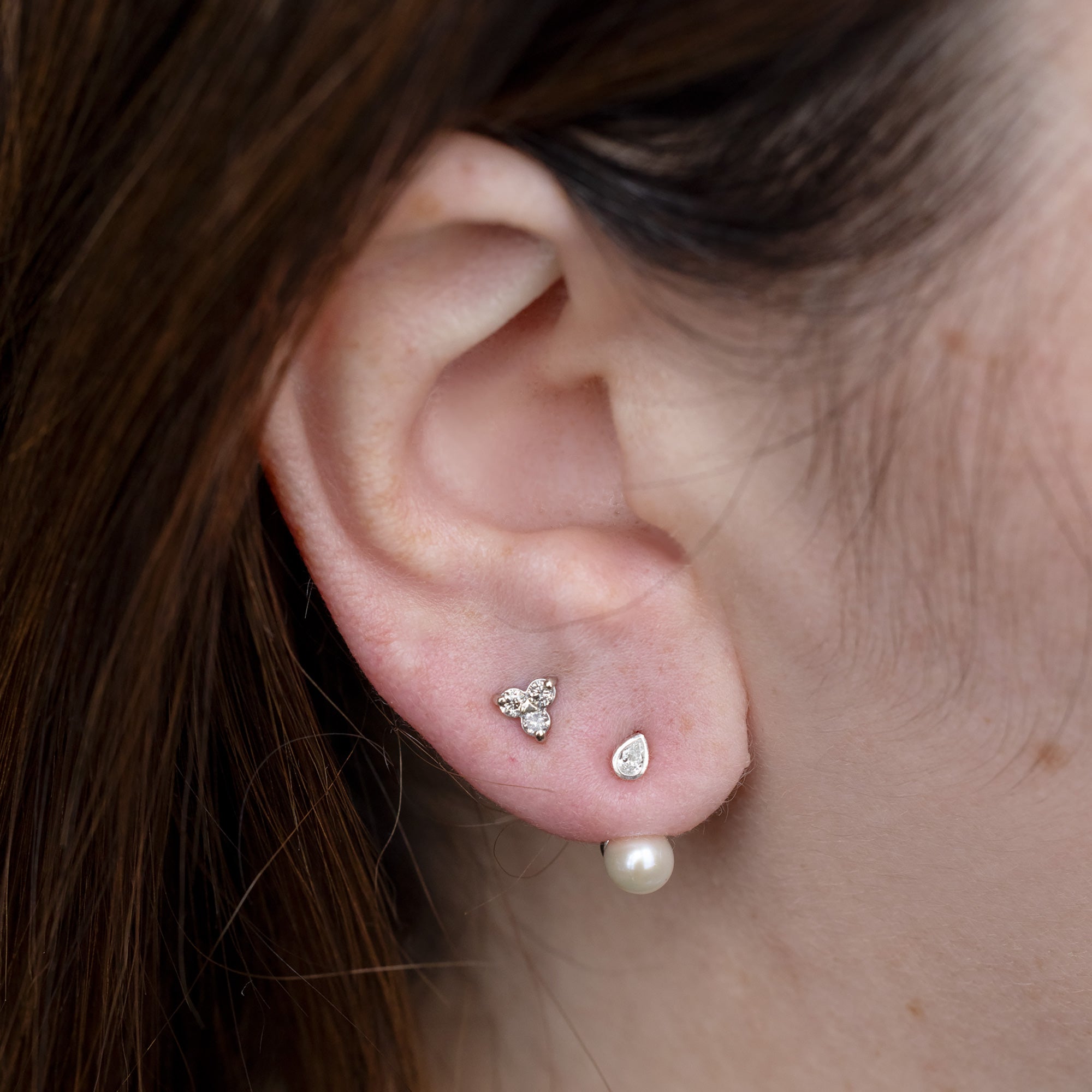 Alexis Russell  Earrings Pearl and Pear Diamond Ear Jackets | Yellow Gold or Sterling Silver