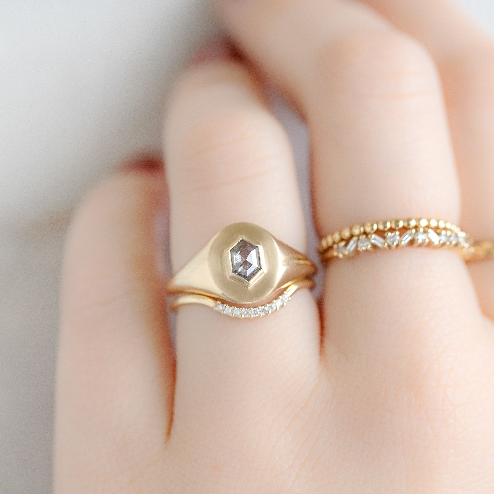 Alexis Russell Engagement Rings The Signet Ring | 0.38ct Hexagon Salt and Pepper Diamond in 10K Yellow Gold
