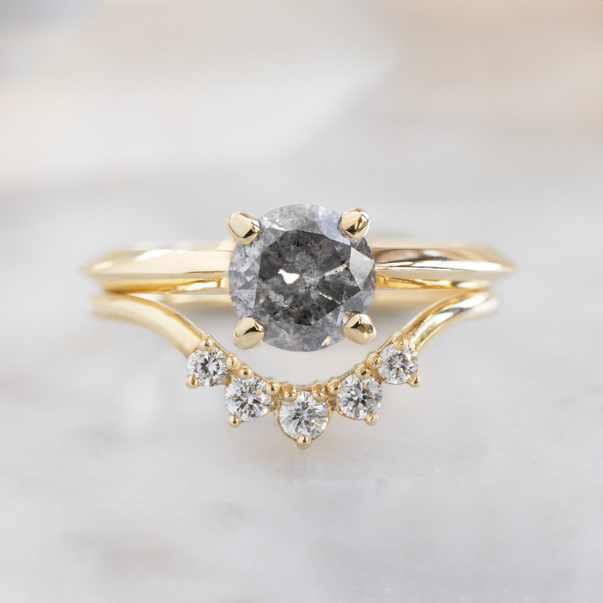 Alexis Russell Engagement Rings The Bryn Ring | 1.05ct Round Salt and Pepper Diamond in 14K Yellow Gold