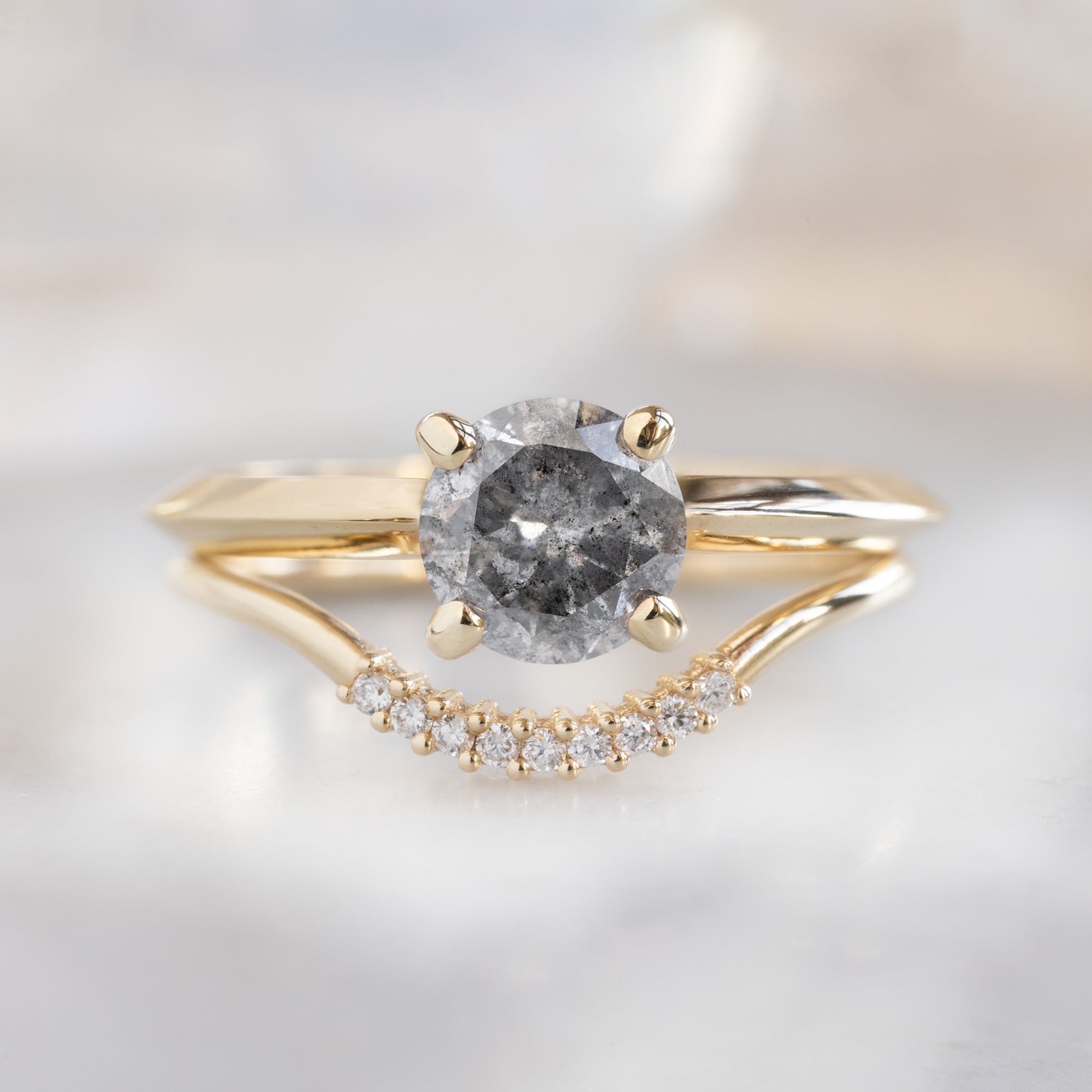 Alexis Russell Engagement Rings The Bryn Ring | 1.05ct Round Salt and Pepper Diamond in 14K Yellow Gold