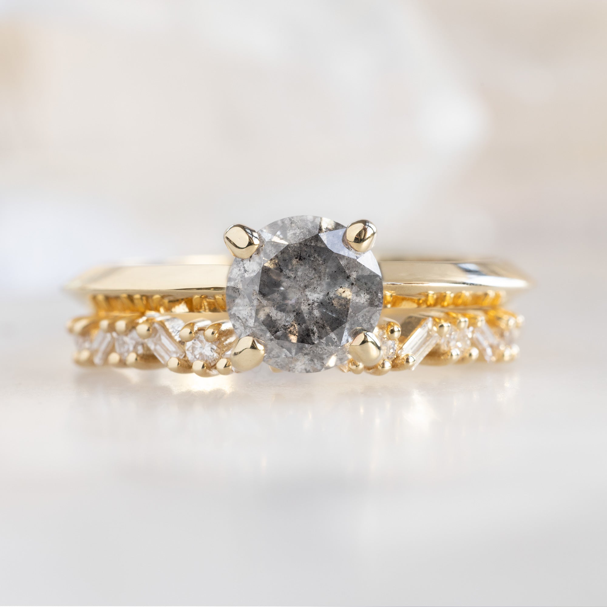 Alexis Russell Engagement Rings The Bryn Ring | 1.05ct Round Salt and Pepper Diamond in 14K Yellow Gold