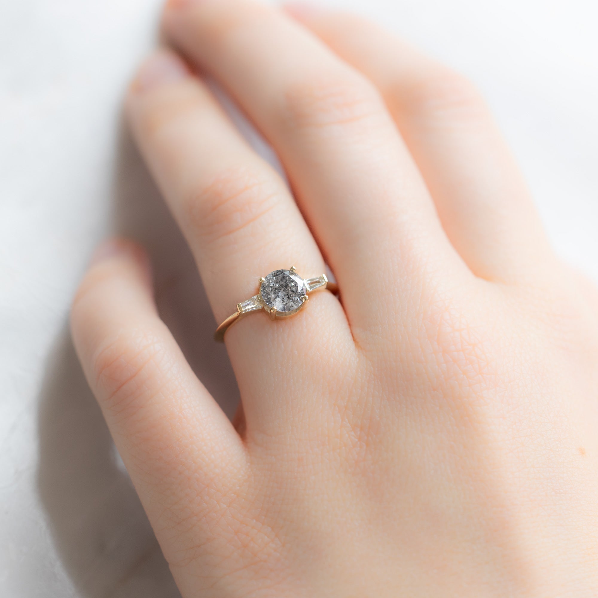 Alexis Russell Engagement Rings The Ash Ring | 0.99ct Round Salt and Pepper Diamond in 14K Yellow Gold