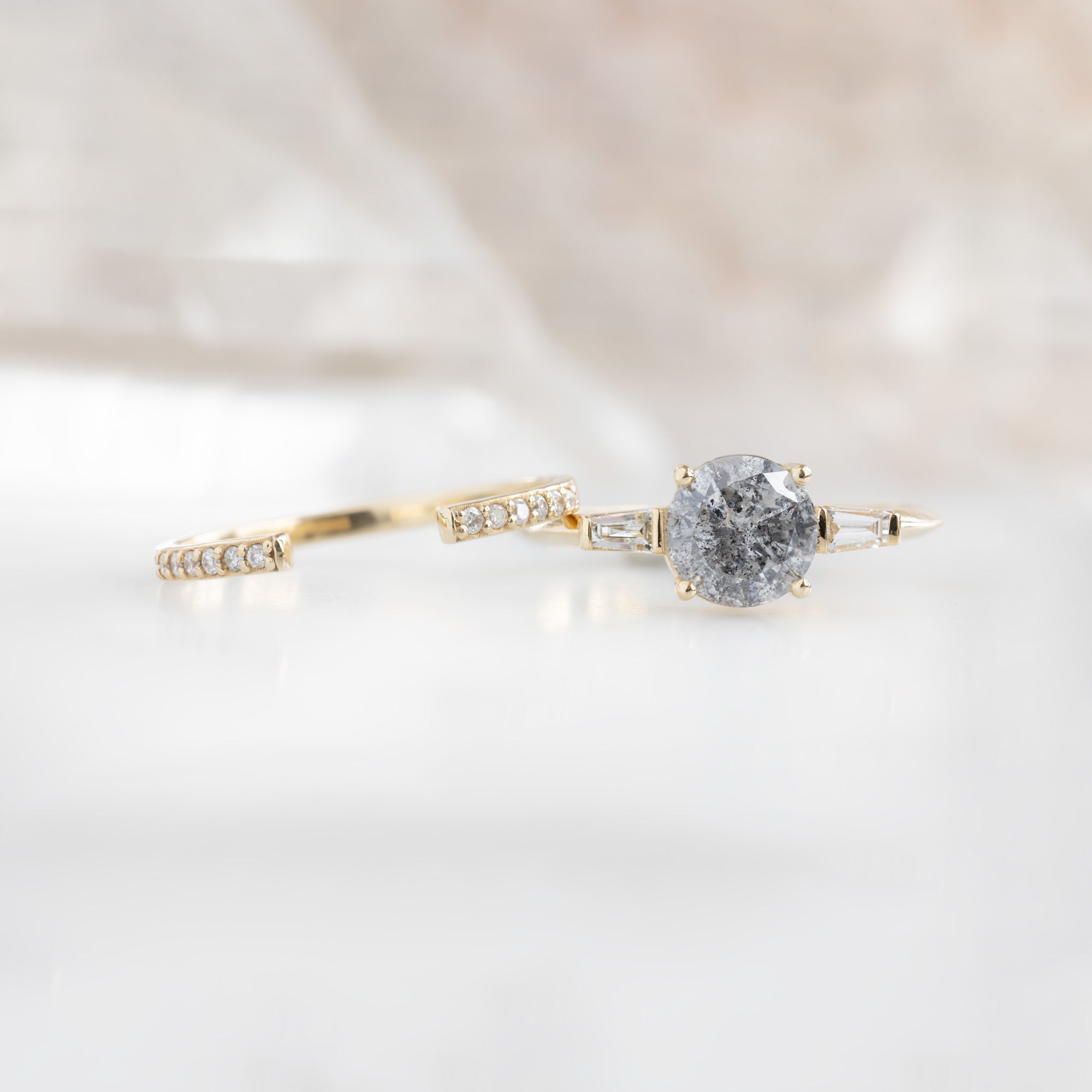 Alexis Russell Engagement Rings The Ash Ring | 0.99ct Round Salt and Pepper Diamond in 14K Yellow Gold