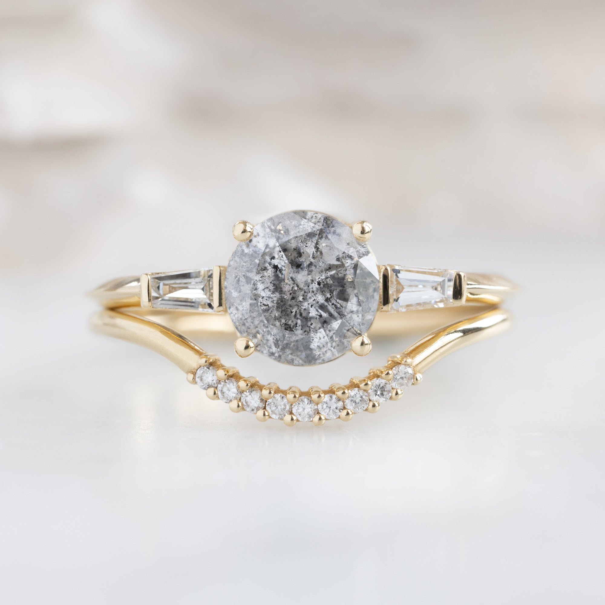 Alexis Russell Engagement Rings The Ash Ring | 0.99ct Round Salt and Pepper Diamond in 14K Yellow Gold