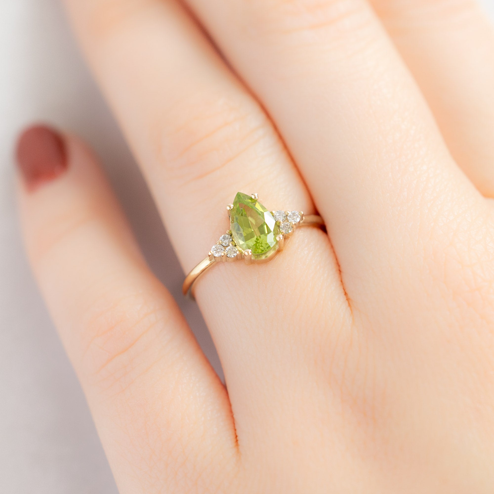 Alexis Russell Engagement Rings The Ivy Ring | 0.85ct Pear Peridot in 14K Yellow Gold