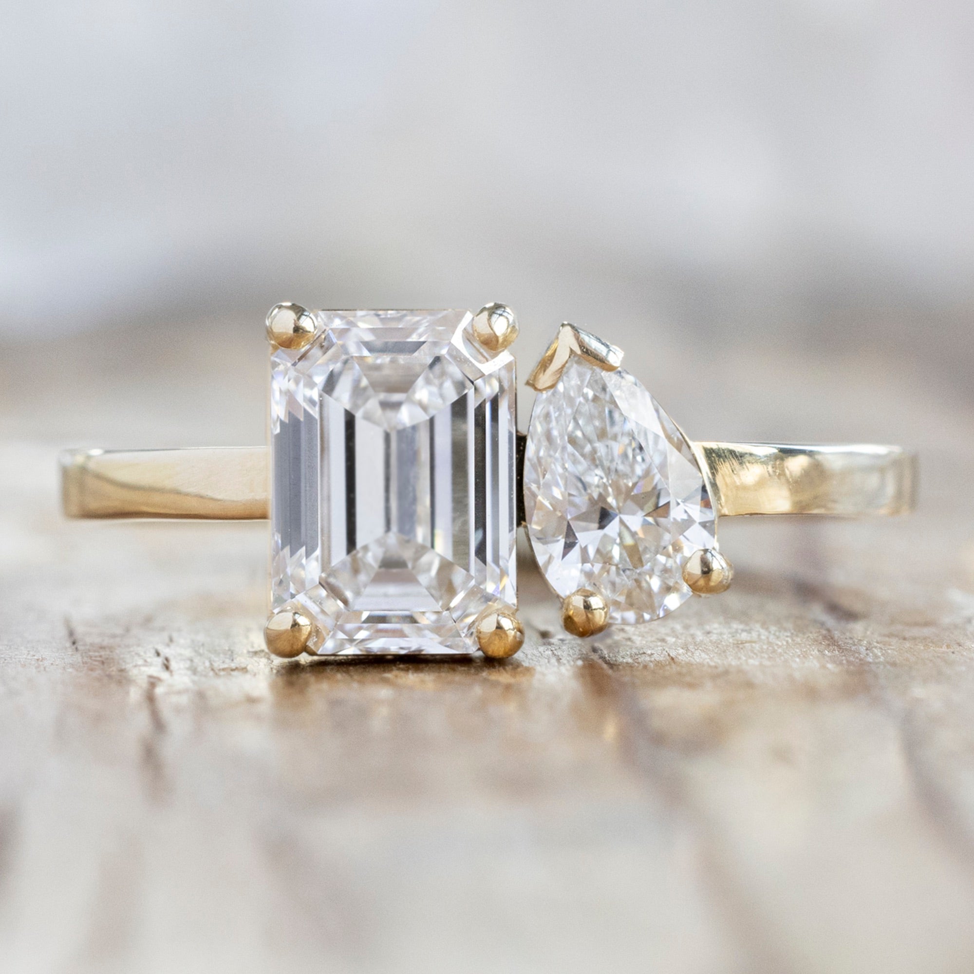 Alexis Russell Engagement Rings The You and Me Ring | 1.07ct Lab Grown Emerald White Diamond in 14K Yellow Gold