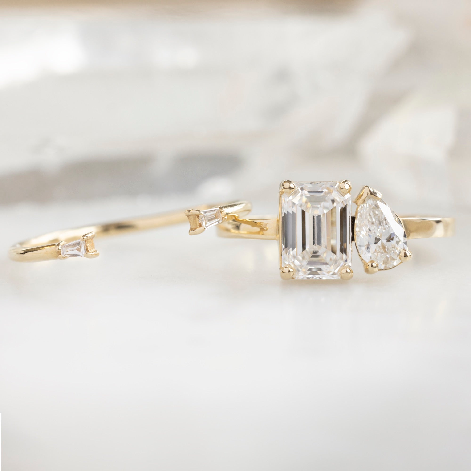 Alexis Russell Engagement Rings The You and Me Ring | 1.07ct Lab Grown Emerald White Diamond in 14K Yellow Gold