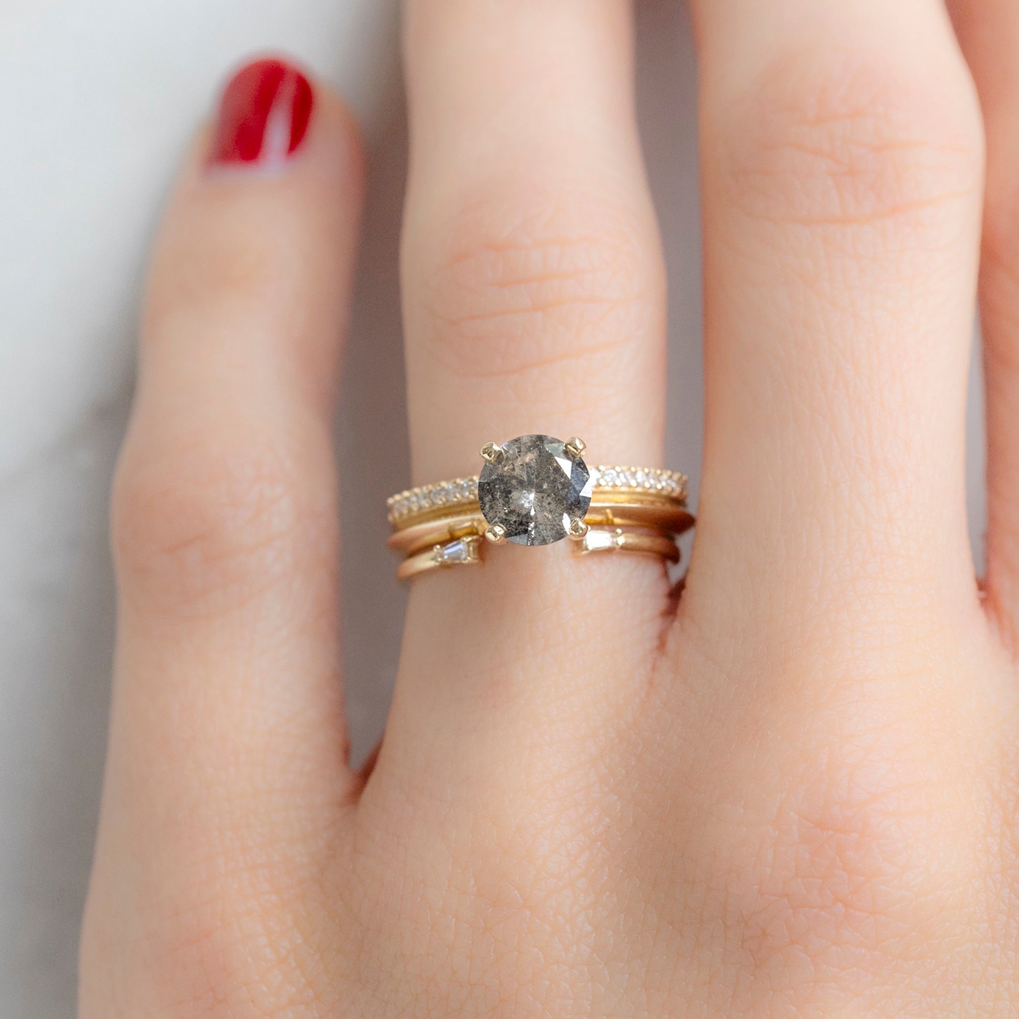 Alexis Russell Engagement Rings The Duo Pavé Ring | 1.14ct Round Salt and Pepper Diamond in 14K Yellow Gold