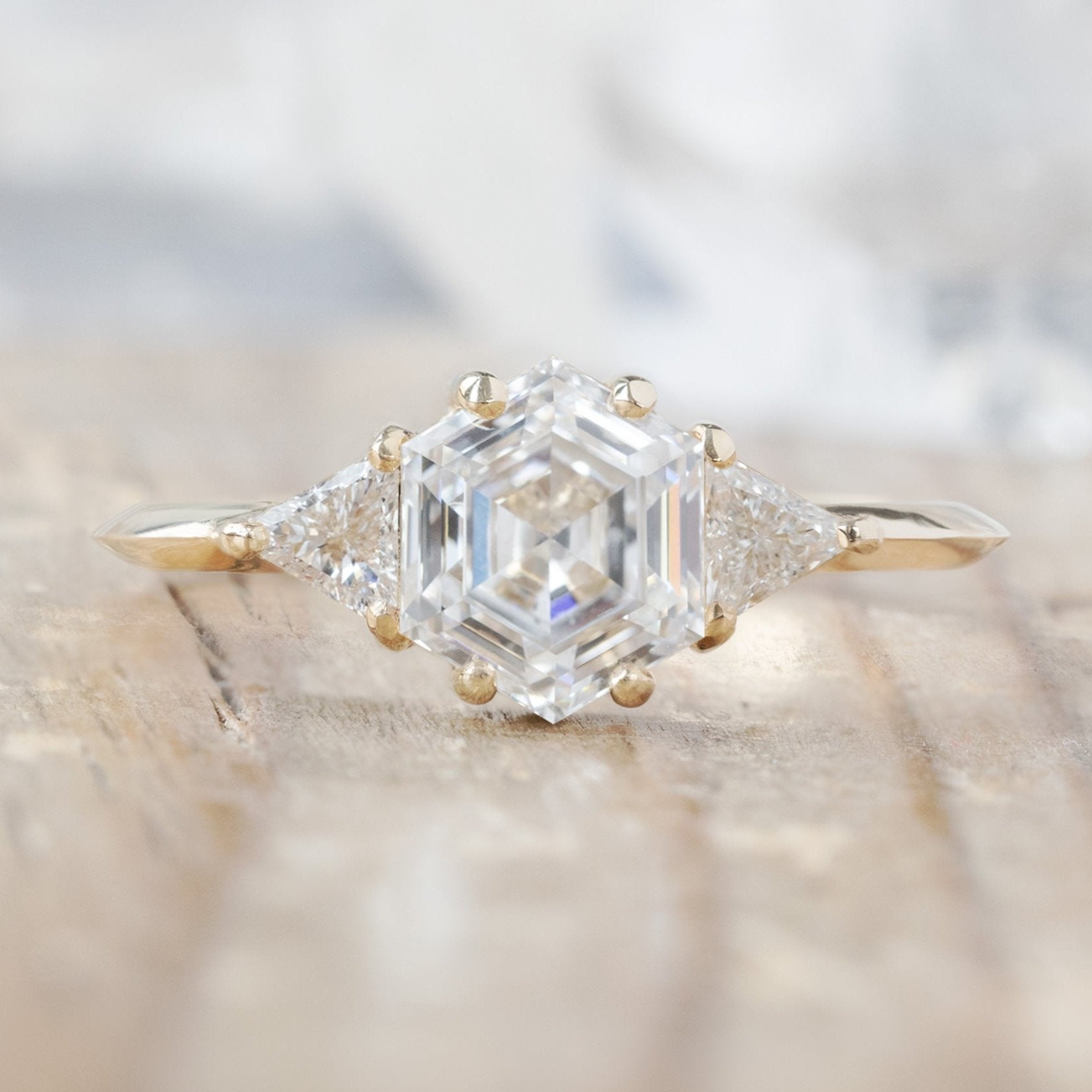 Alexis Russell Engagement Rings The Jade Ring | 1.04ct Lab Grown Hexagon White Diamond in 14K Yellow Gold