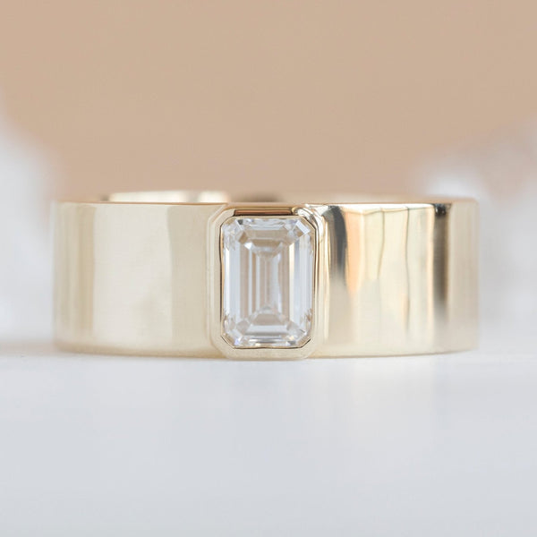 Alexis Russell Engagement Rings The Cigar Band with a Lab Grown Emerald White Diamond | Yellow, Rose or White Gold