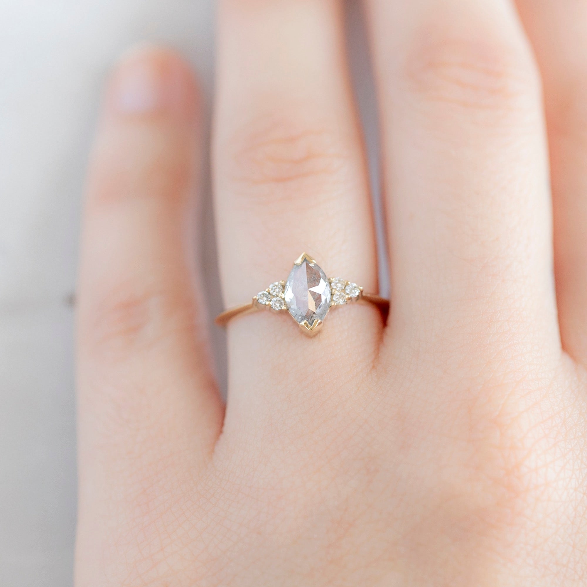 Alexis Russell Engagement Rings The Ivy Ring | 0.82ct Marquise Salt and Pepper Diamond in 14K Yellow Gold