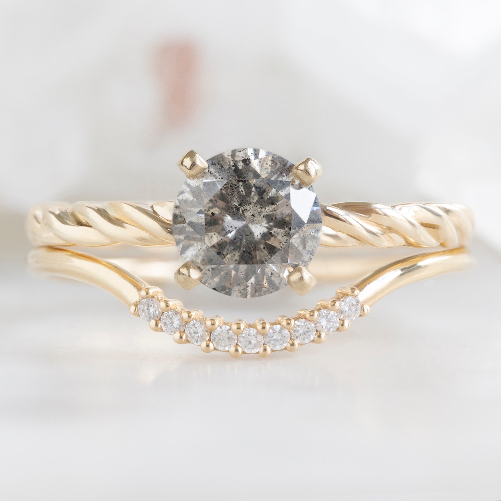Alexis Russell Engagement Rings The Braided Ring | 1.01ct Round Salt and Pepper Diamond in 14K Yellow Gold