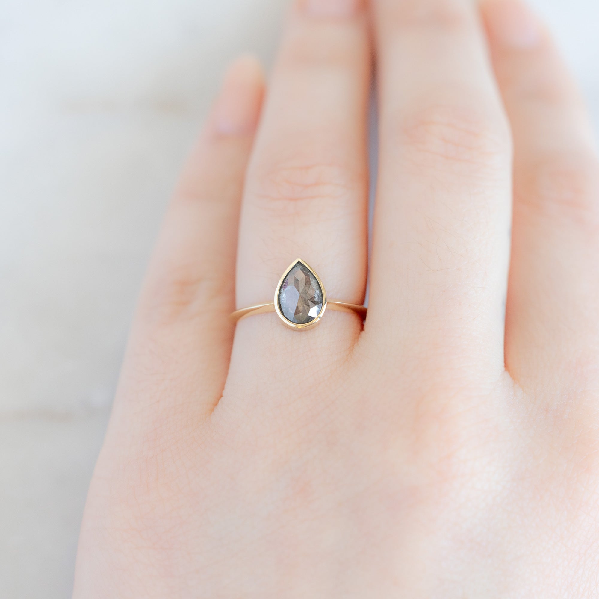 Alexis Russell Engagement Rings The Hazel Ring | 1.28ct Rose Cut Salt and Pepper Diamond in 14K Yellow Gold