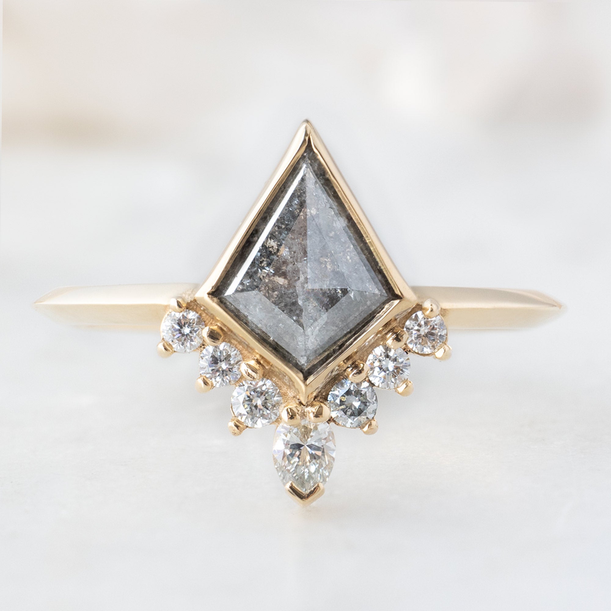 Alexis Russell Engagement Rings The Aster Ring | 0.83ct Kite Salt and Pepper Diamond in 14K Yellow Gold