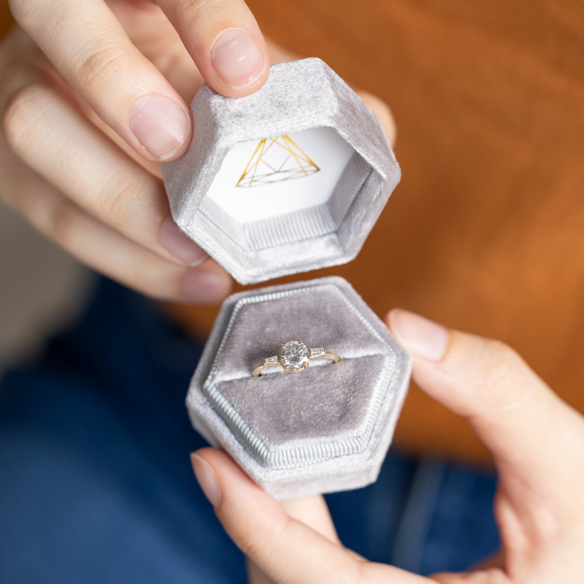 Alexis Russell Engagement Rings The Ash Ring | 1.22ct Round Salt and Pepper Diamond in 14K Yellow Gold