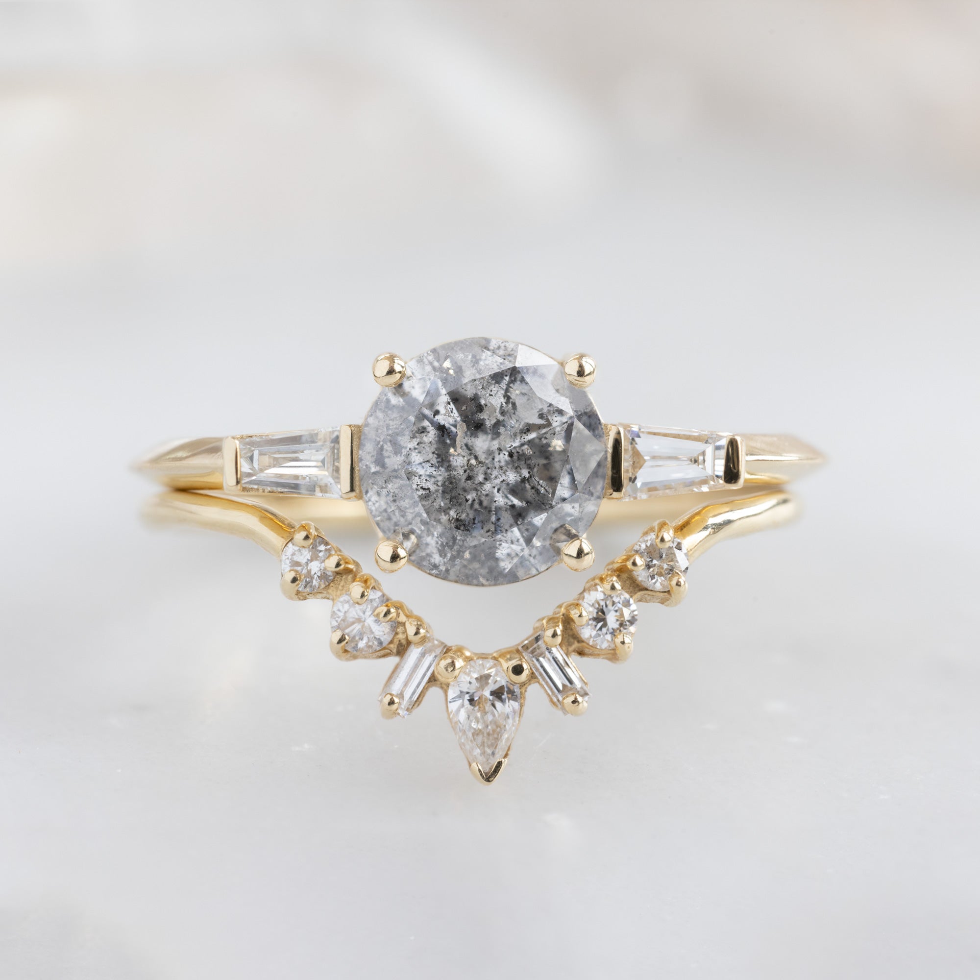 Alexis Russell Engagement Rings The Ash Ring | 1.22ct Round Salt and Pepper Diamond in 14K Yellow Gold