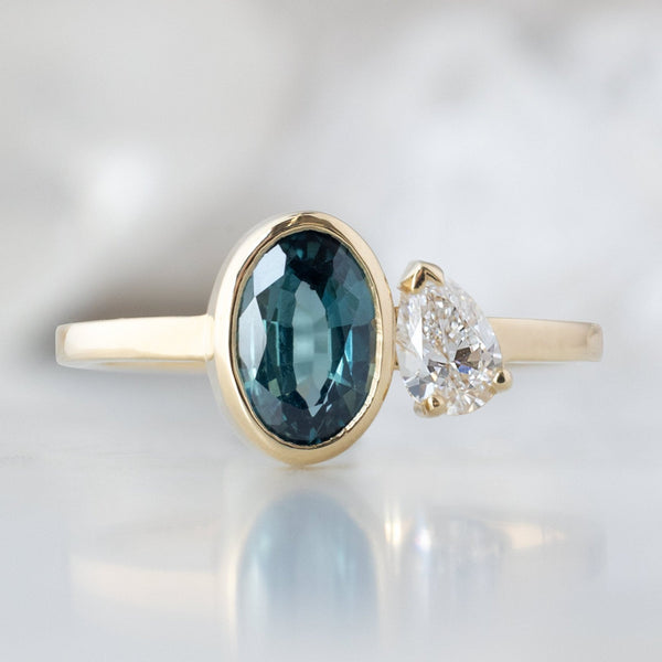 Alexis Russell Engagement Rings The You and Me Ring | 1.11ct Oval Cut Sapphire in 14K Yellow Gold