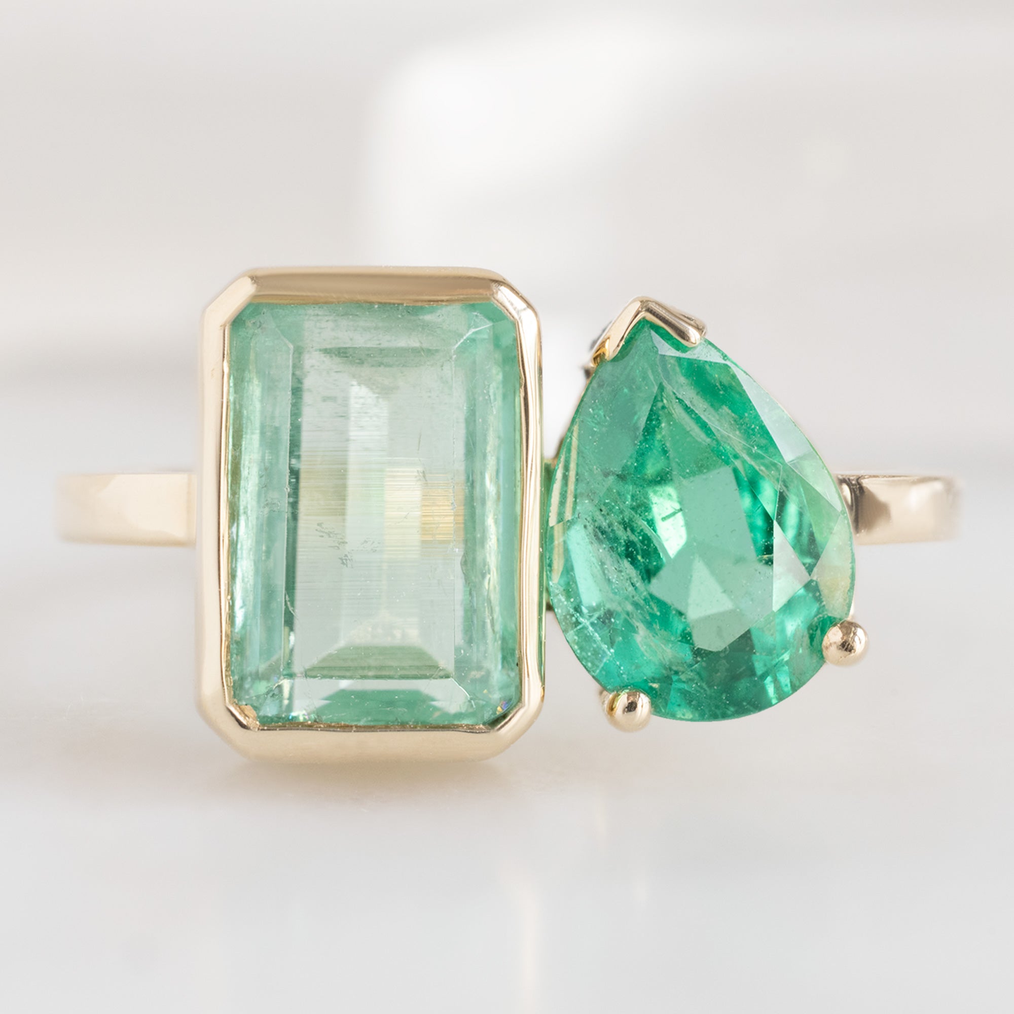 Alexis Russell Engagement Rings The Watercolor You and Me Ring | 1.93ct Emerald Cut Emerald in 14K Yellow Gold