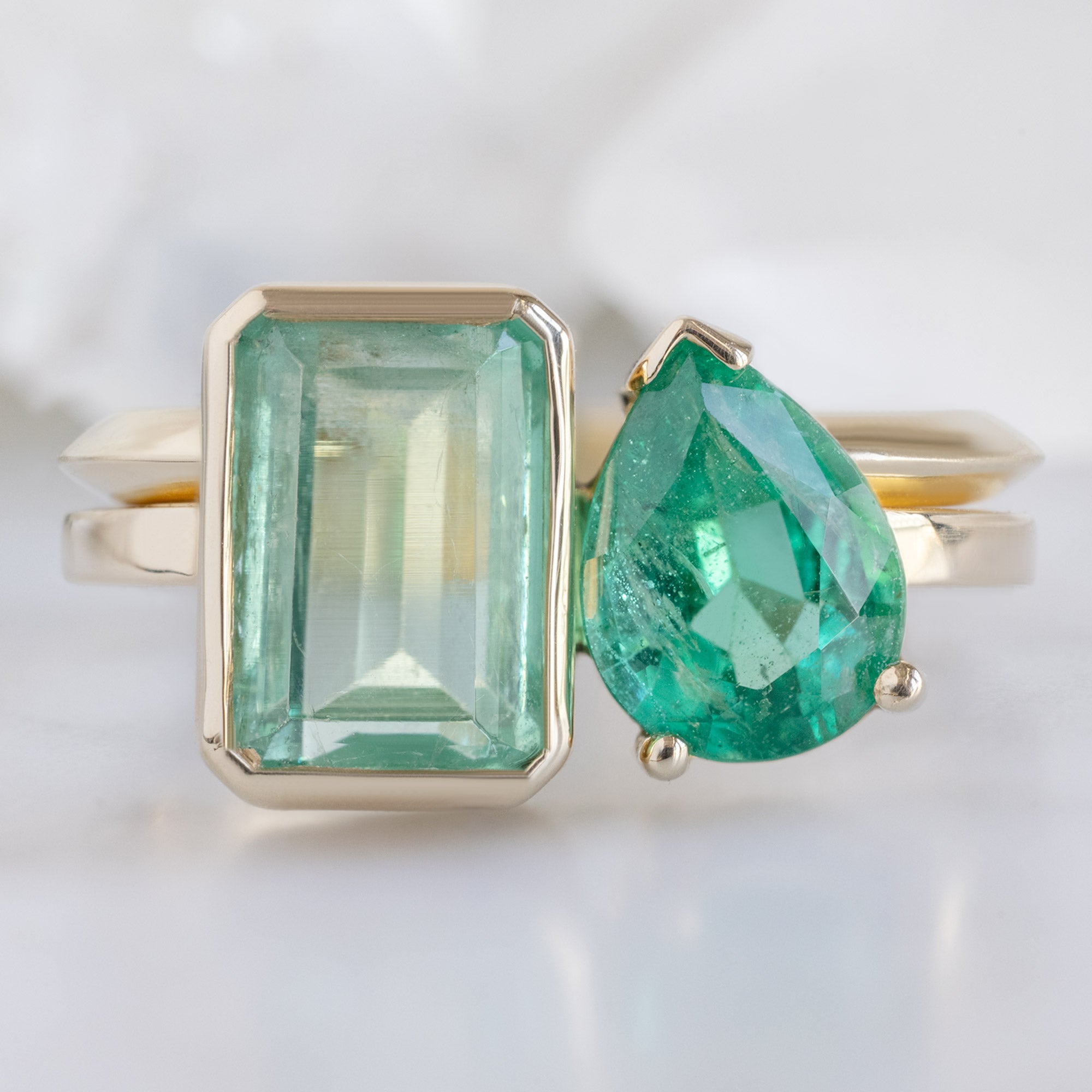 Alexis Russell Engagement Rings The Watercolor You and Me Ring | 1.93ct Emerald Cut Emerald in 14K Yellow Gold
