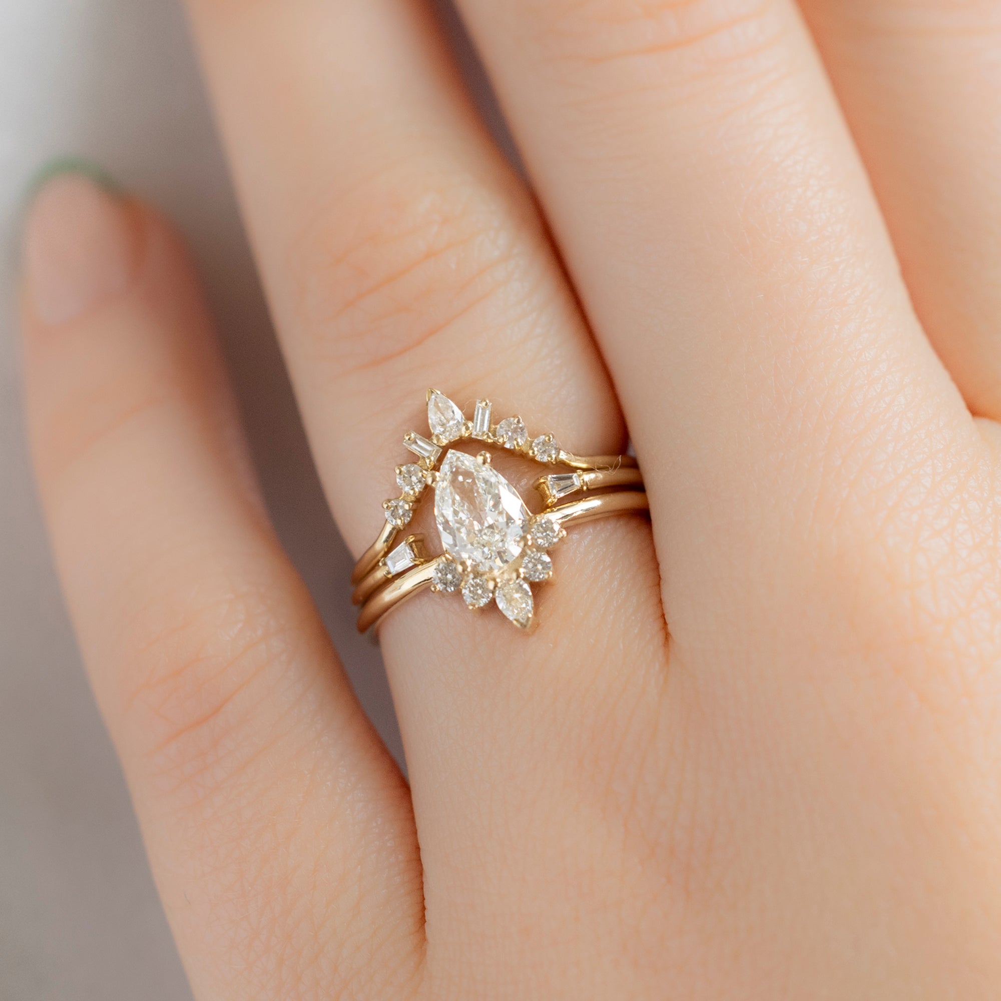 Alexis Russell Engagement Rings The Aster Ring | 0.73ct Pear Cut Natural White Diamond in 14K Yellow Gold