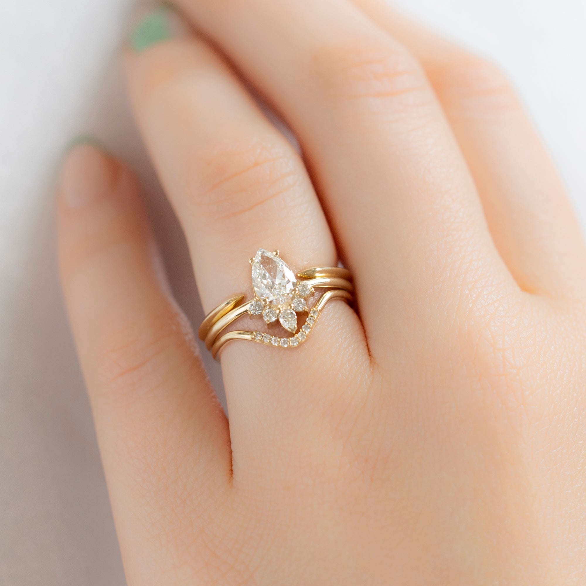 Alexis Russell Engagement Rings The Aster Ring | 0.73ct Pear Cut Natural White Diamond in 14K Yellow Gold